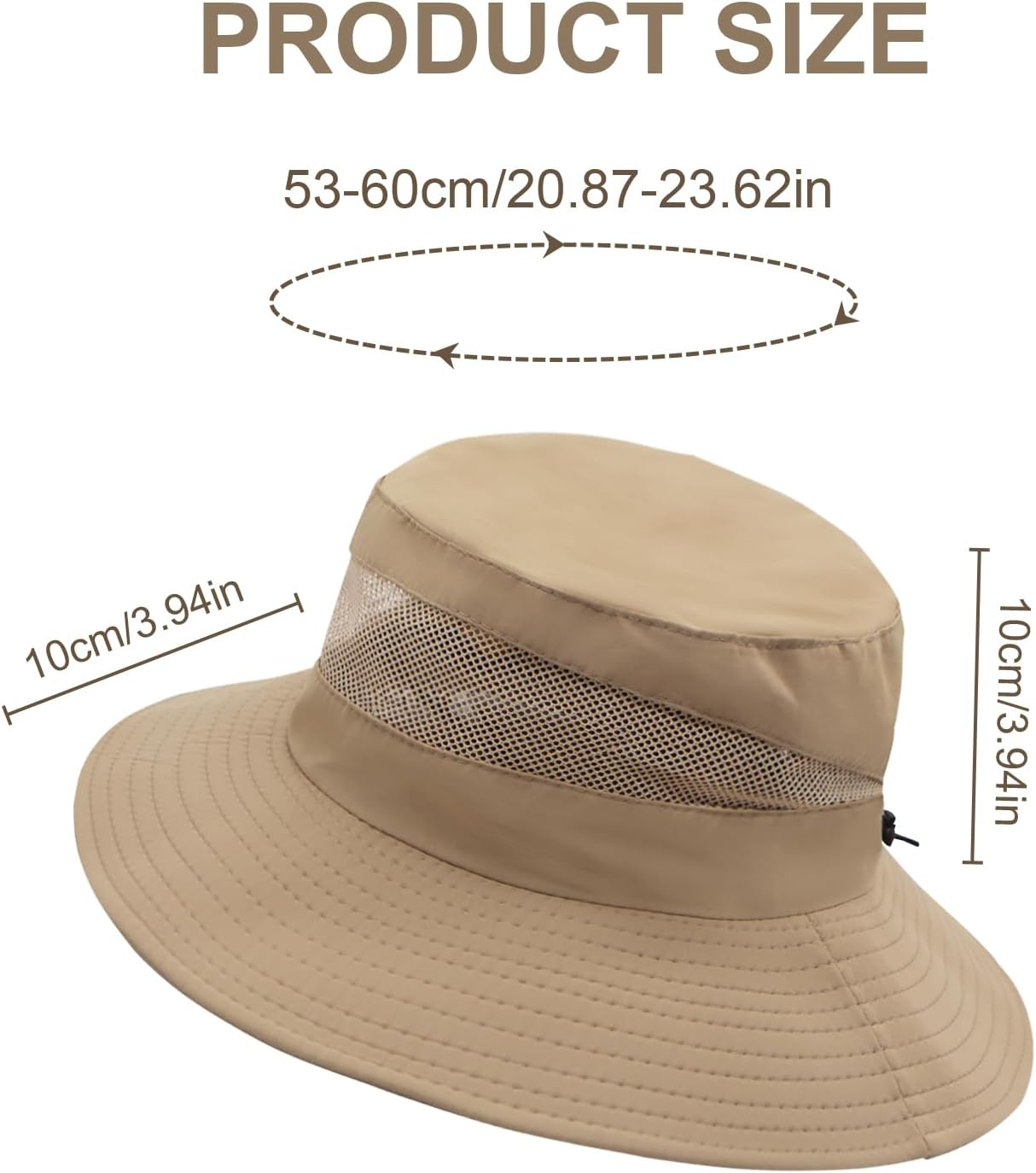 LJCZKA Wide Brim Sun Hat for Men Women,Unisex Waterproof Packable Bucket Hat with Chin Strap,Breathable Mesh Bucket Hat with Criss Cross Ponytail Hole - Khaki image number 4