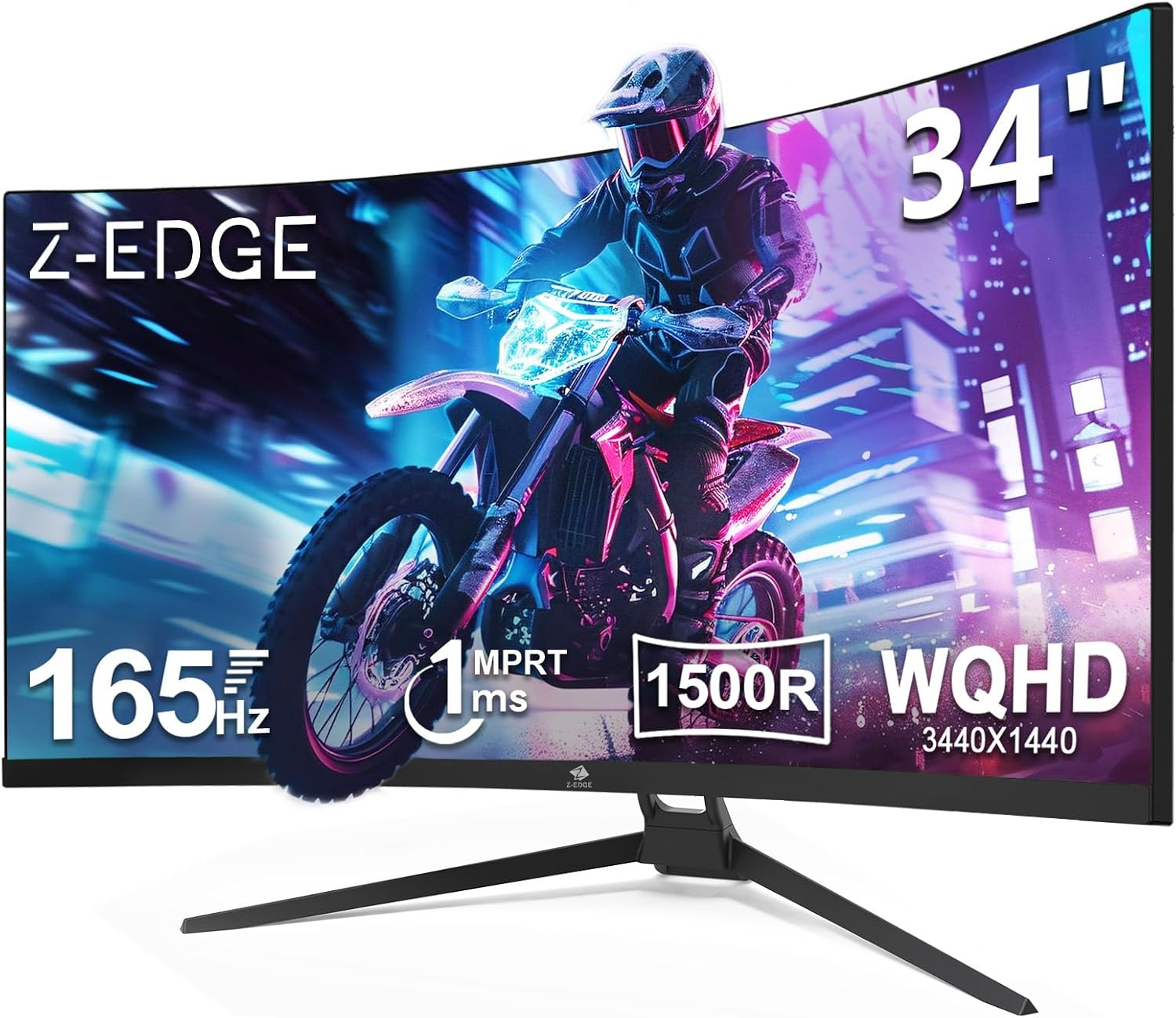 Z-Edge 34 Inch Ultrawide Curved 3440X1440 UWQHD Gaming Monitor 165Hz(Dp&times;2) 100Hz(Hdmi&times;2) 1Ms MPRT, 21:9 Curved Screen, 1500R VA Panel, AMD Freesync, 178 Viewing Angles (DP Cable Included) image number 3