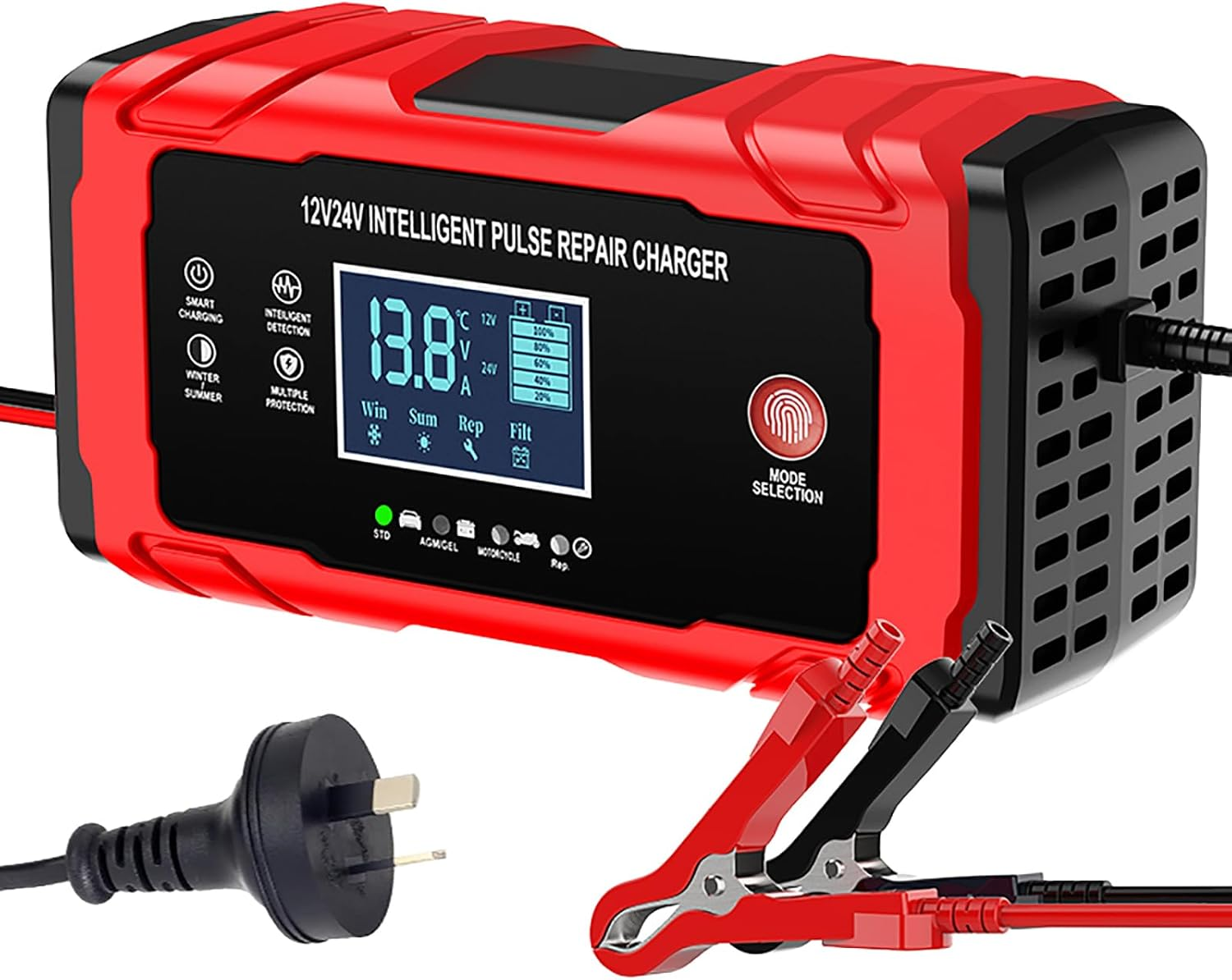 TEKXDD Car Battery Charger 10 Amp &ndash; 12V/24V Smart Trickle Charger 7 Stage, Fully Automatic Battery Maintainer with LCD Display/Temperature Compensation, Trickle Maintainer for Car, Truck, Motorcycle image number 5