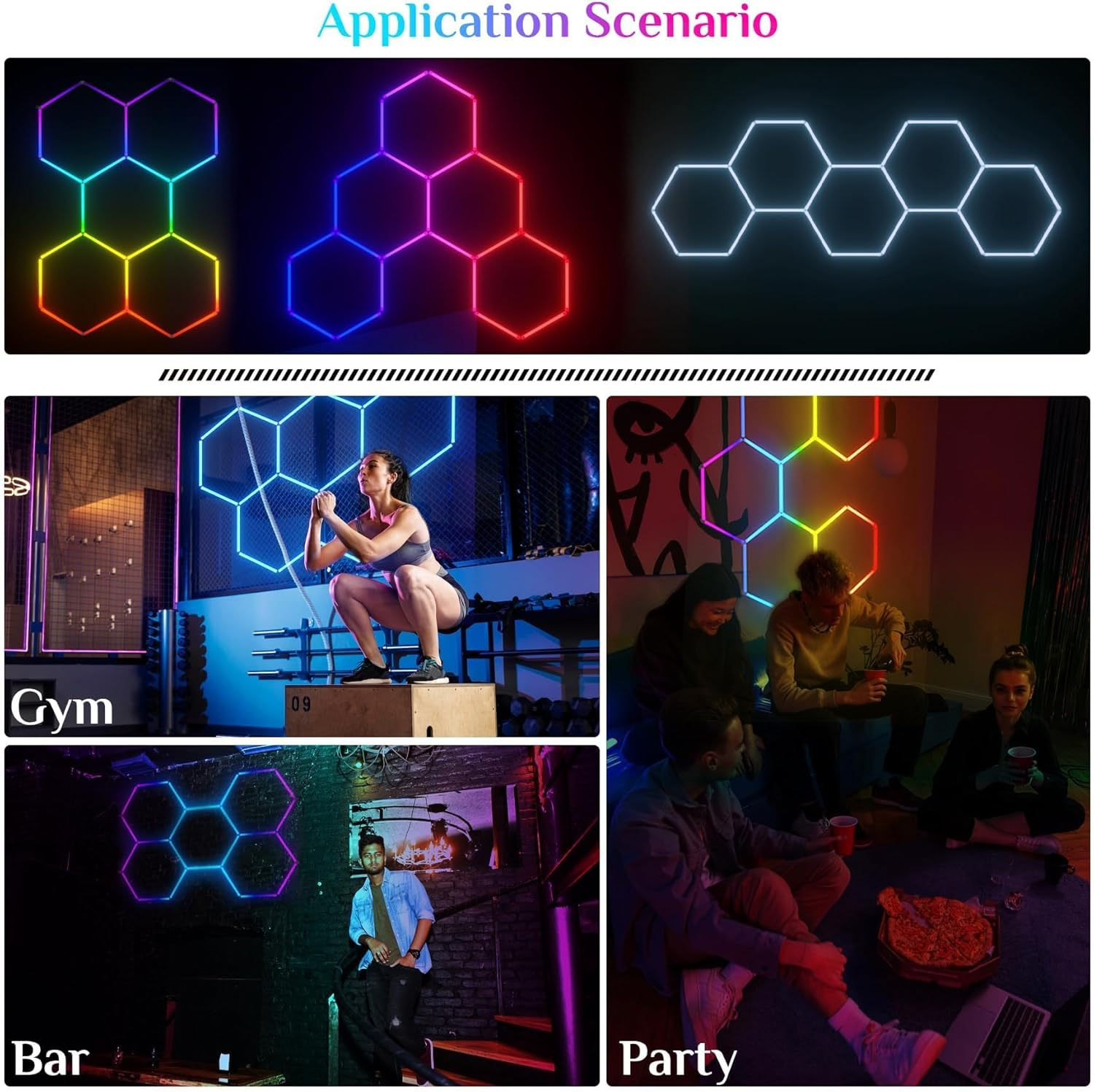 Partsable RGB Hexagon Lights - Garage LED, Lighting with Music Mode, 358 Kinds of Changes, Honeycomb LED for Gym Bar Gaming Room Garage Lighting Basement Decor(5 PCS) image number 5