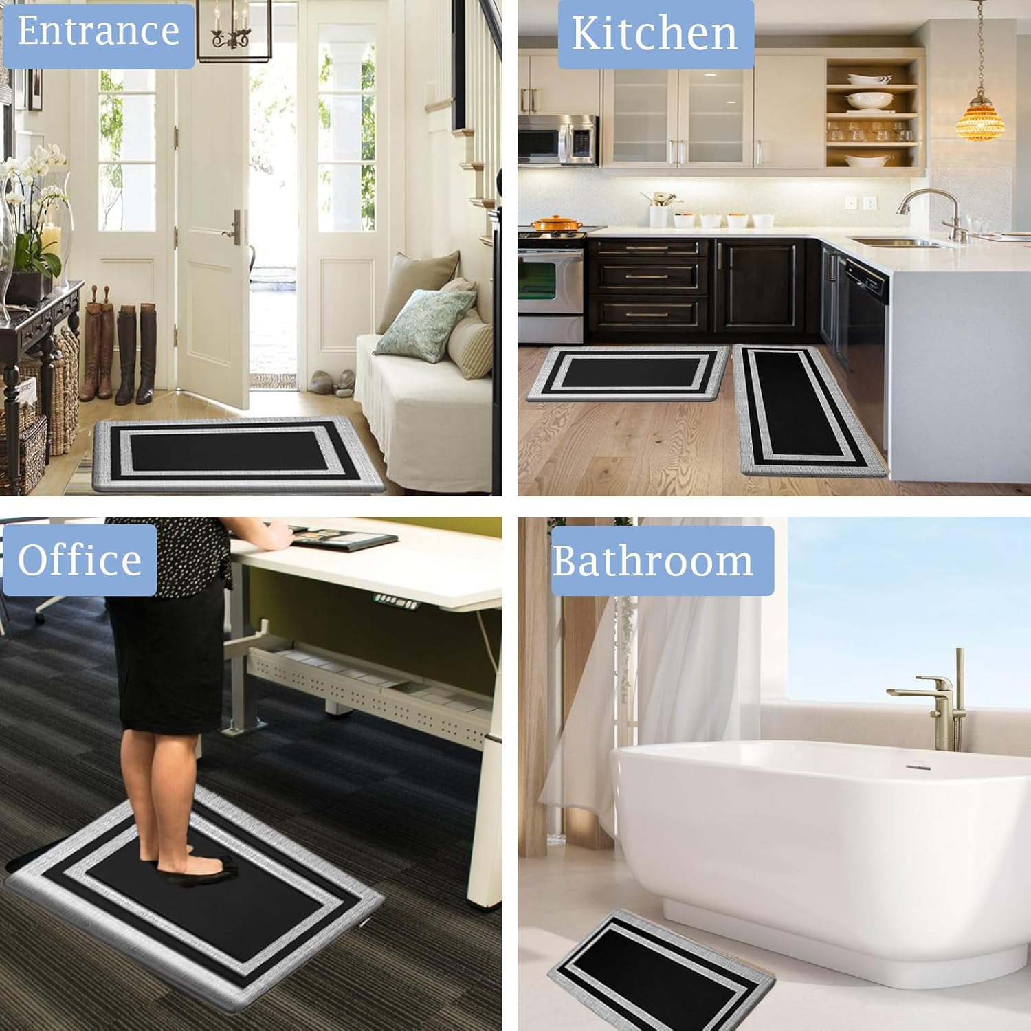 Kitchen Mats for Floor,2Pcs Cushioned anti Fatigue Kitchen Mat for Floor,Non Slip Waterproof Kitchen Rug Set,Comfort Standing Mat for Kitchen,Floor,Office,Sink,Laundry (17.3"&times;30"+17.3"&times;47") image number 4