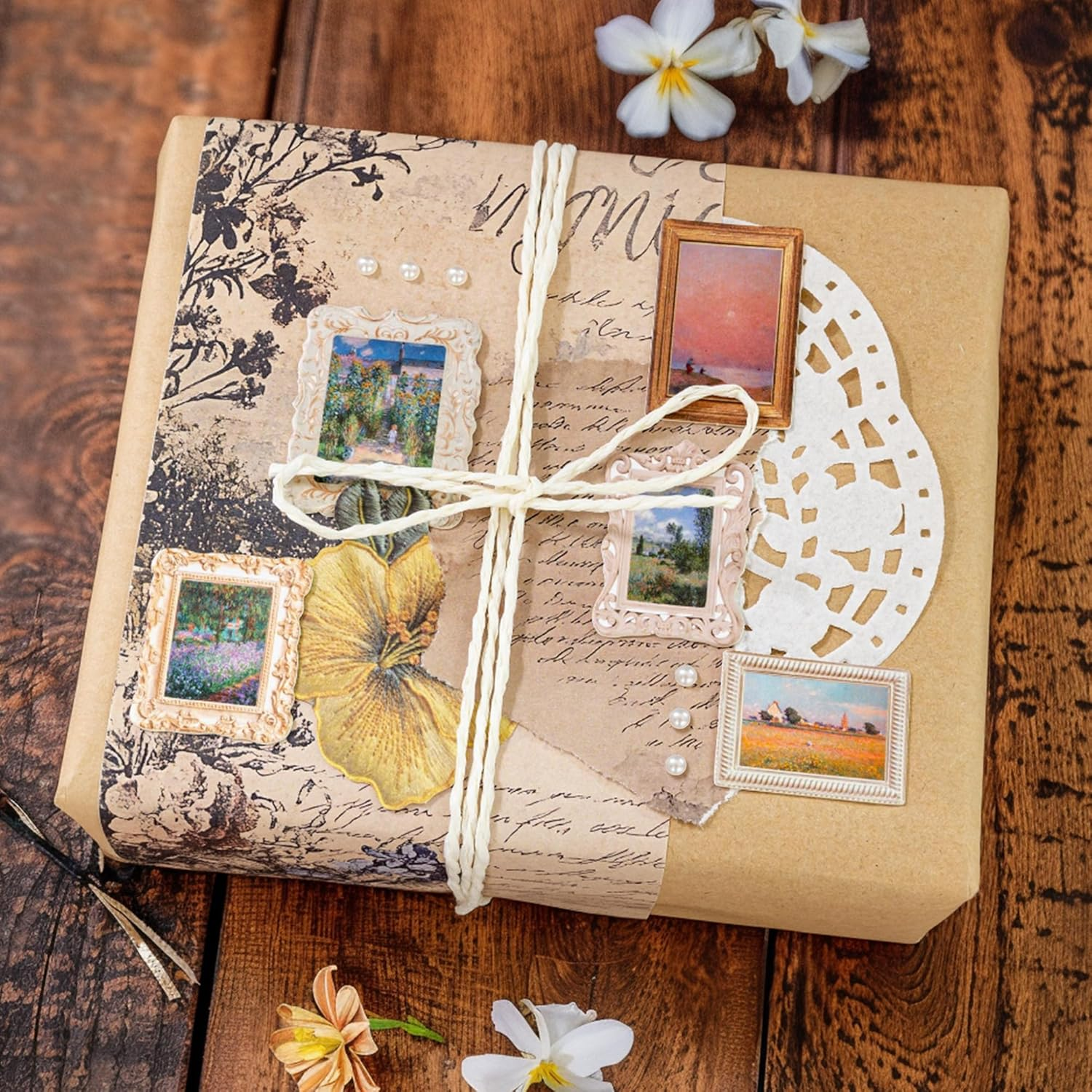 3 Packs Retro Scrapbooking Supply Stereoscopic Sticker Vintage Oil Painting Decoration Aesthetic Paper Classic Decoupage Thick Hard Cardboard for Card Making Journal Art and Craft (Mona) image number 3