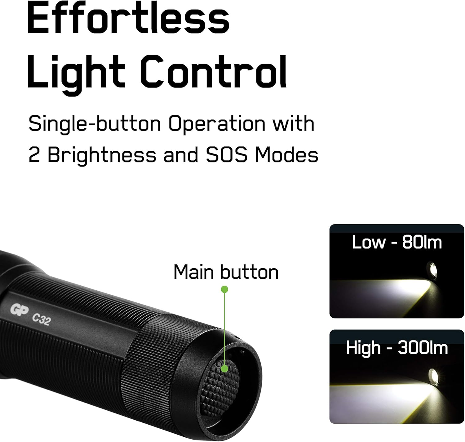 GP Batteries Discovery 300 Lumen LED Torch, Black image number 1