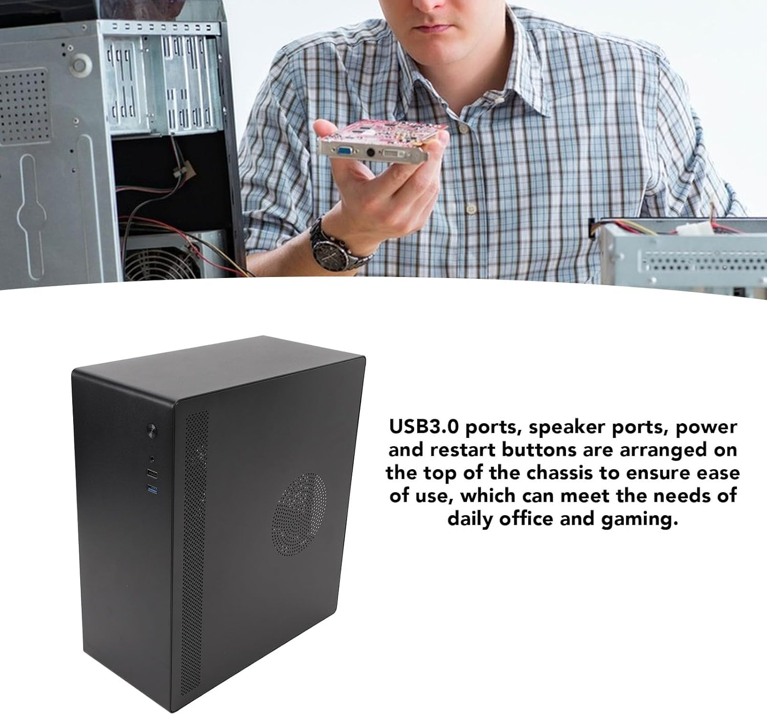 Full Black Steel Desktop Gaming PC Case, Tower Computer Chassis for MATX ITX Gaming Workstation image number 5