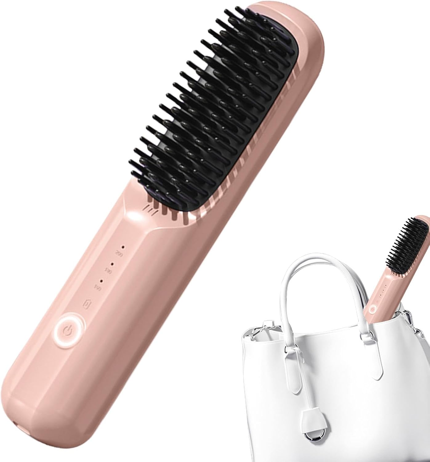 Cordless Hair Straightener, Rechargeable Straightening Brush, Portable Straightening Brush for Travel, Wireless Hot Comb with 3 Temp Settings, Negative Ionic, Fast Heating Hair Styling