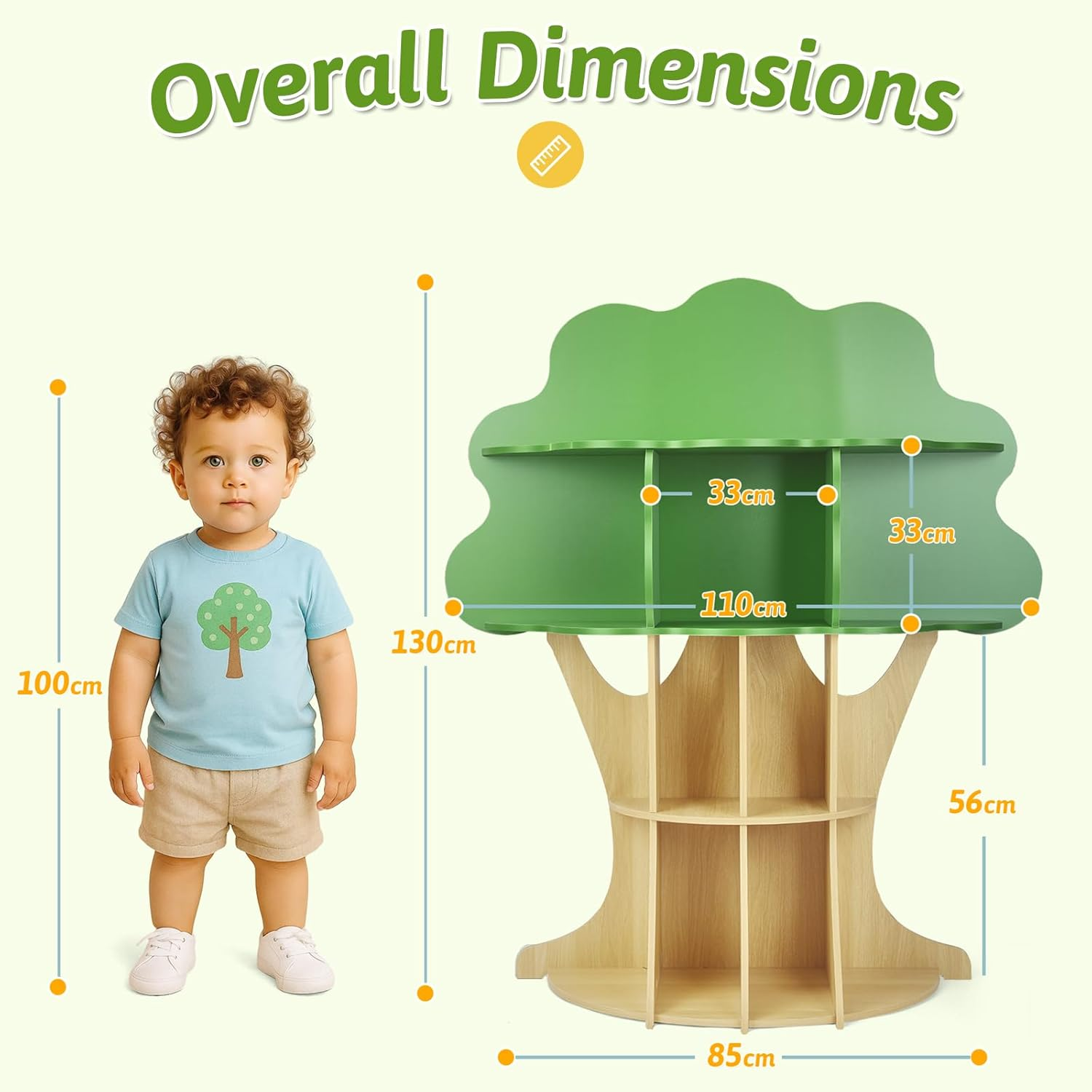 Tree Bookshelf for Kids - 130Cm Multi-Functional Tree Bookcase with Safety Anchor | Large Storage for Toys & Books | Non-Toxic Finish