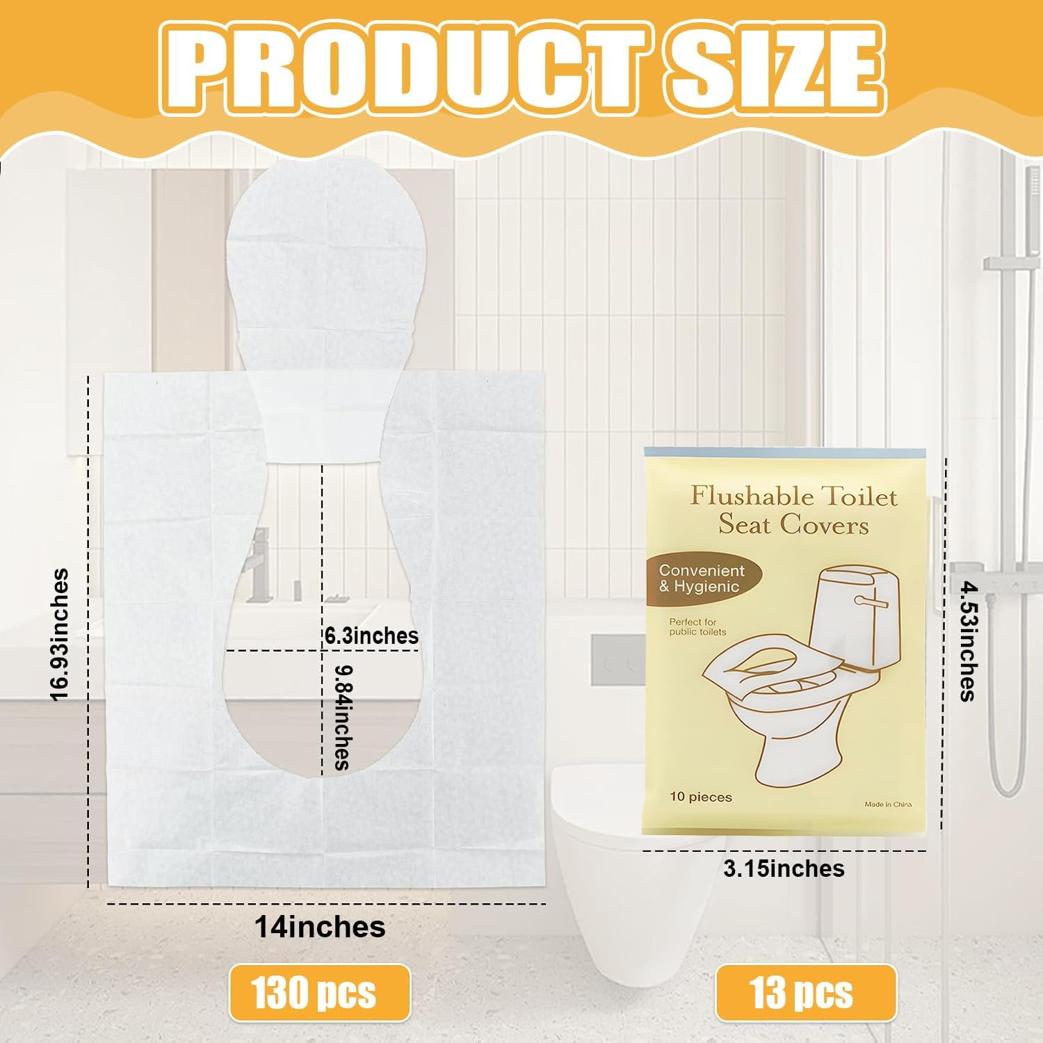 130PCS Toilet Seat Covers Disposable, Flushable Paper Travel Toilet Seat Covers for Adults and Kids Potty Training, Great Biodegrable Accessories for Public Restrooms, Airplane, Camping