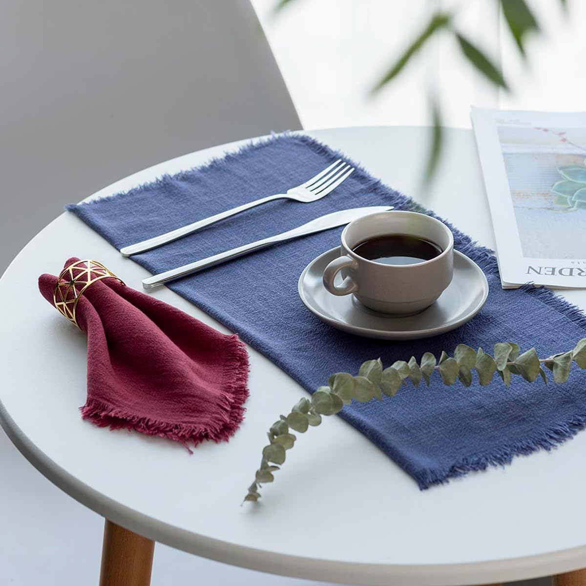 CHUQING Green Cotton Linen Napkins with Fringe Cloth Napkins Cloth Set of 4 Boho Table Dinner Napkins 18 X 18 Inch image number 6