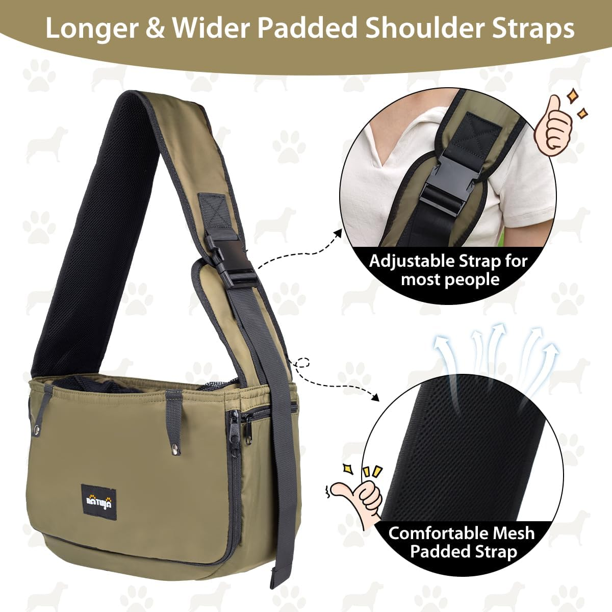 NATUYA Dog Sling Puppy Carrier for Small Dogs with Openable Front Breathable Mesh, Hands Free Pet Sling Travel Bag Adjustable Padded Strap Pockets Large Space for Pet Outdoor Hiking (Green, 3-8Lb)