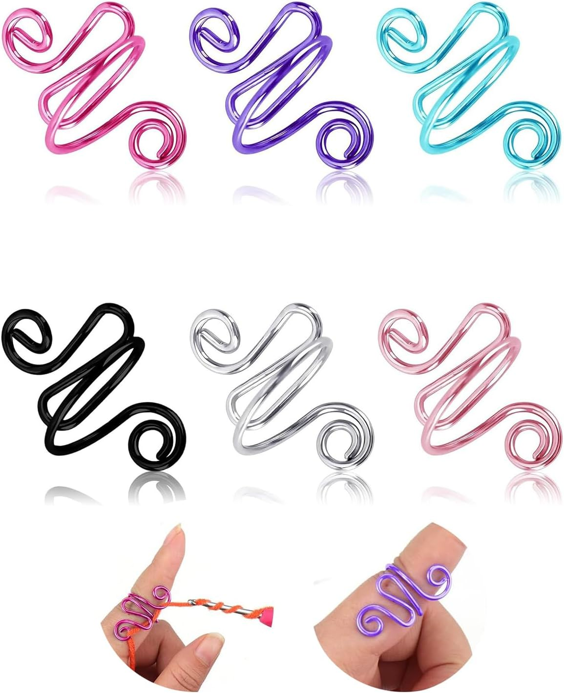 6 Pcs Crochet Ring, Funcyboo Tension Rings Adjustable Hook Knitting Crochet Yarn Tension Ring Yarn Holder Loop Ring for Knitting Lovers Crocheters (6 Colors) image number 6