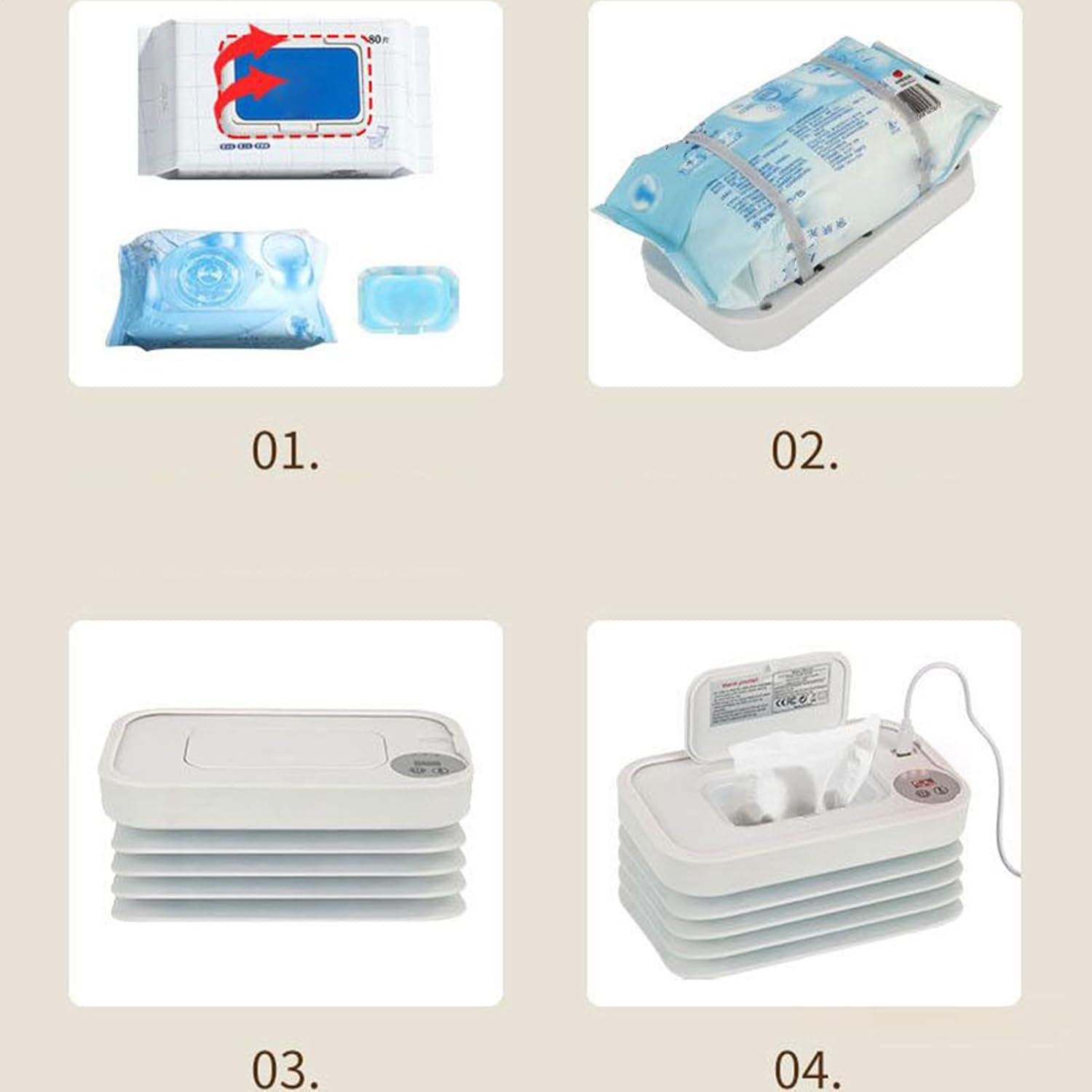 Baby Wet Wipe Warmer,Portable Wipe Warmer and Dispenser Cordless - USB Charging Baby Supplies for Camping Car Travel Road Trips - Pink image number 7