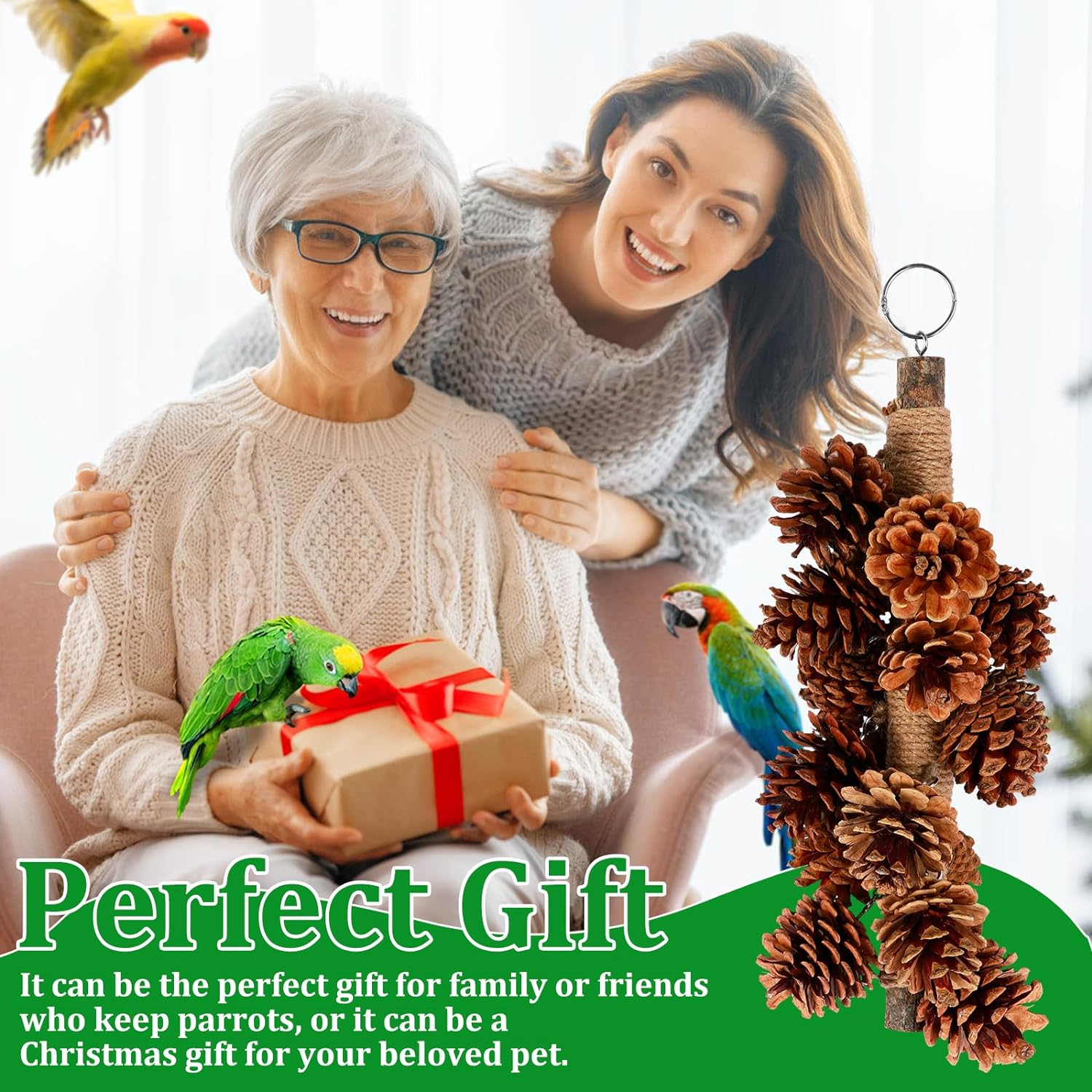 Parrot Chewing Toy with 18 Pine Cones Natural Wooden Parrot Toys Hangable Bird Parrot Chewing Toy Wooden Bird Chewing Toy Suitable for Cockatiels, Conures, Finches, Parrots, Macaws, Parrots image number 4