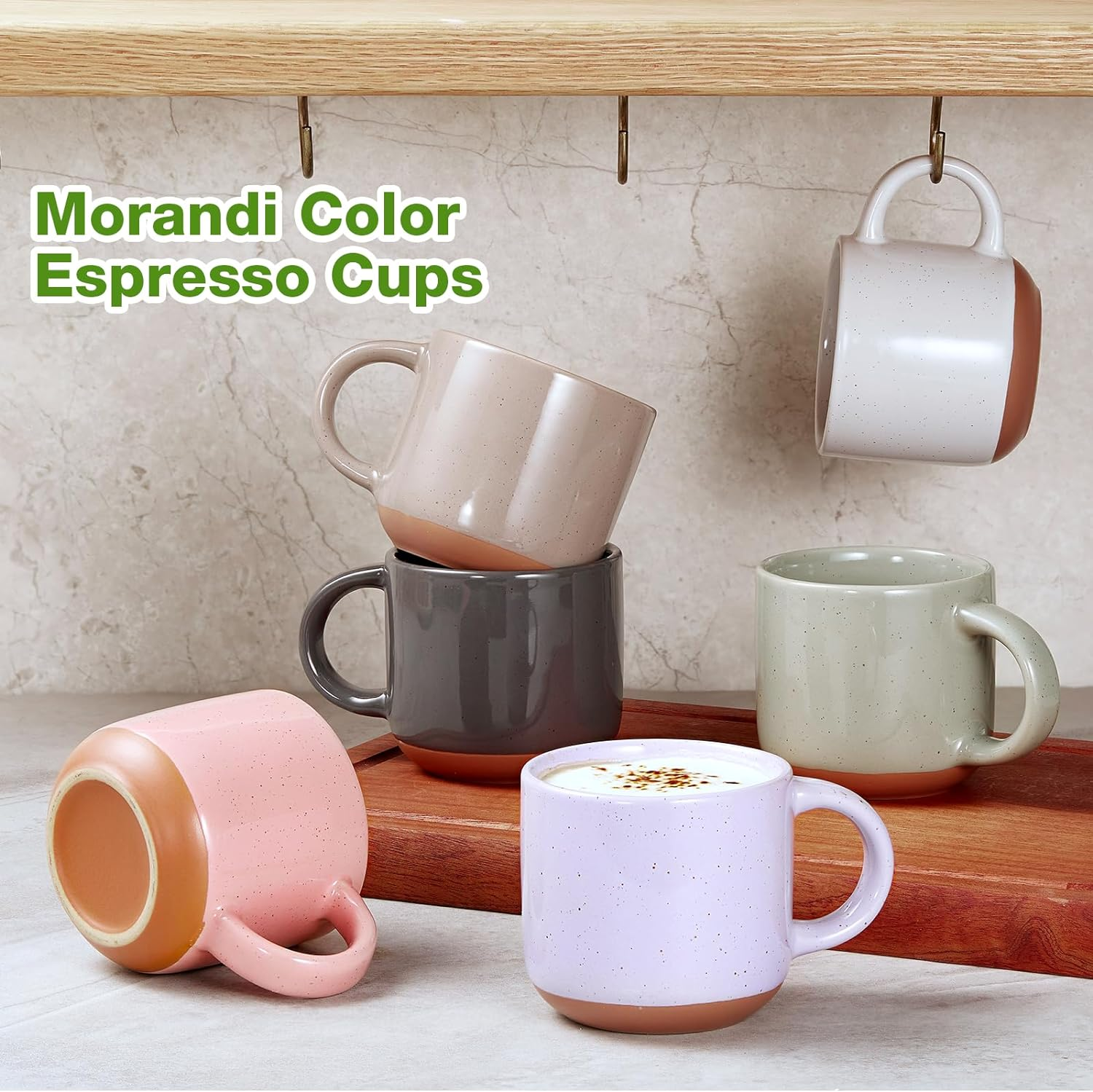 Morandi Color Ceramic Mini Espresso Cups Set of 6, 5 Oz Expresso Mugs with Handle, Porcelain Coffee Mugs Demitasse Cups, Modern Style Cups, Microwave Dishwasher Safe Suit for Espresso Machine