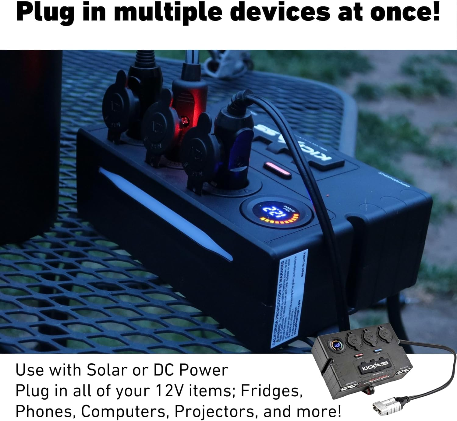 Kickass 12V/DC Mini Power Box - DC Distribution Box- Anderson Input - Solar - Travel Friendly Charge 11 Devices - 6 USB Ports for Ultimate Charging - Built in LED Light - LED Volt Meter - Dust Cover image number 5