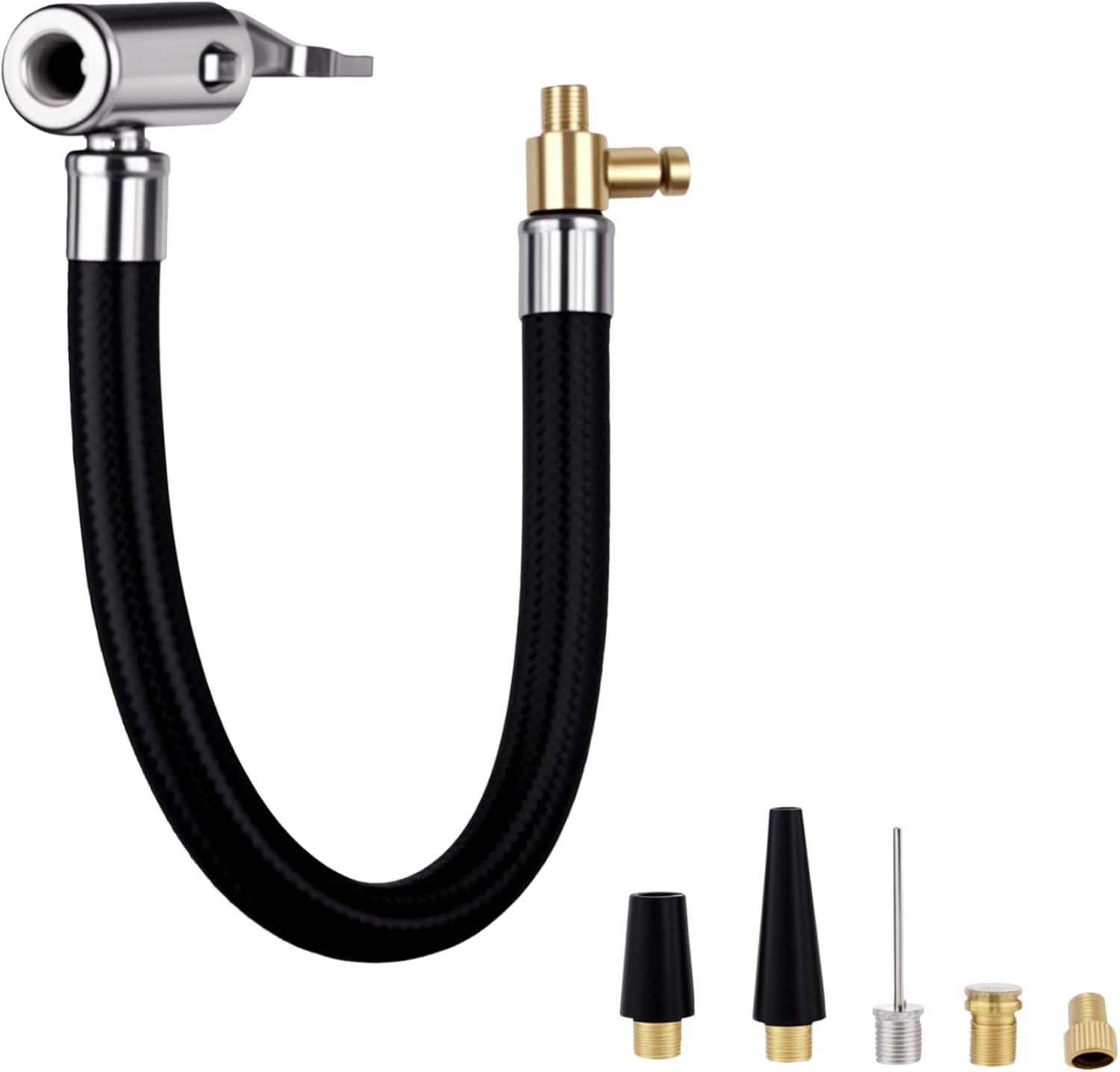 60 CM Tire Inflator Extension Tube Tire Inflator Hose Adapter,Locking Air Chuck with Air Hose, Valve Adaptor, Inflatable Nozzle and Ball Needle for Car, Motorcycle, Bicycle Maintenance image number 1