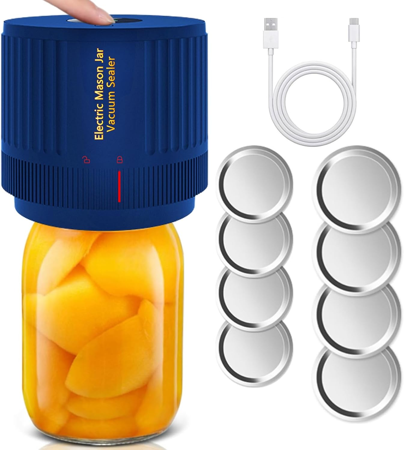 Electric Mason Jar Vacuum Sealer, Cordless Vacuum Sealer Kit for Wide-Mouth & Regular-Mouth Mason Jars, for Food Storage and Fermentation, White