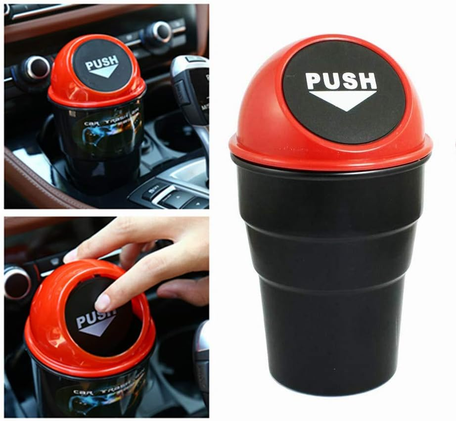Mini Car Auto Garbage Trash Can Automotive Vehicle Waste Storage Fits Cup Holder for Office Desk Can (Red) - Blue image number 4