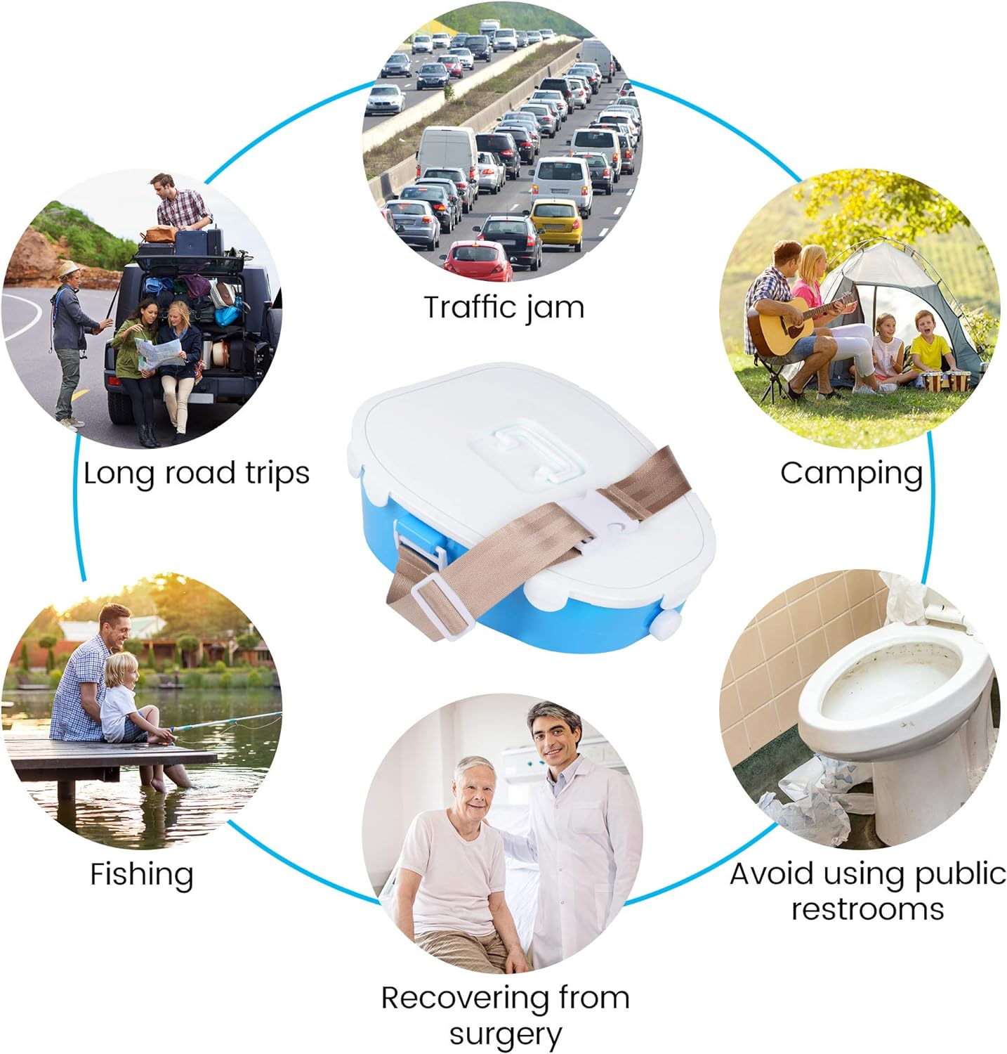 A ARCITON Portable Toilet Car Camping Toilet Indoor & Outdoor Commode,Travel Potty,Portable Toilet for Car,Camping,Hiking,Boating,Long Road Trips,Traffic Jam (Blue) image number 1