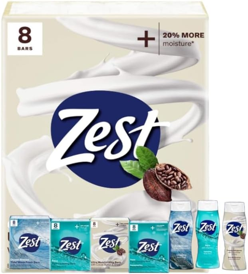 Zest 8-Bar Bath Size Soap, Creamy Cocoa Butter & Shea, 4 Ounce