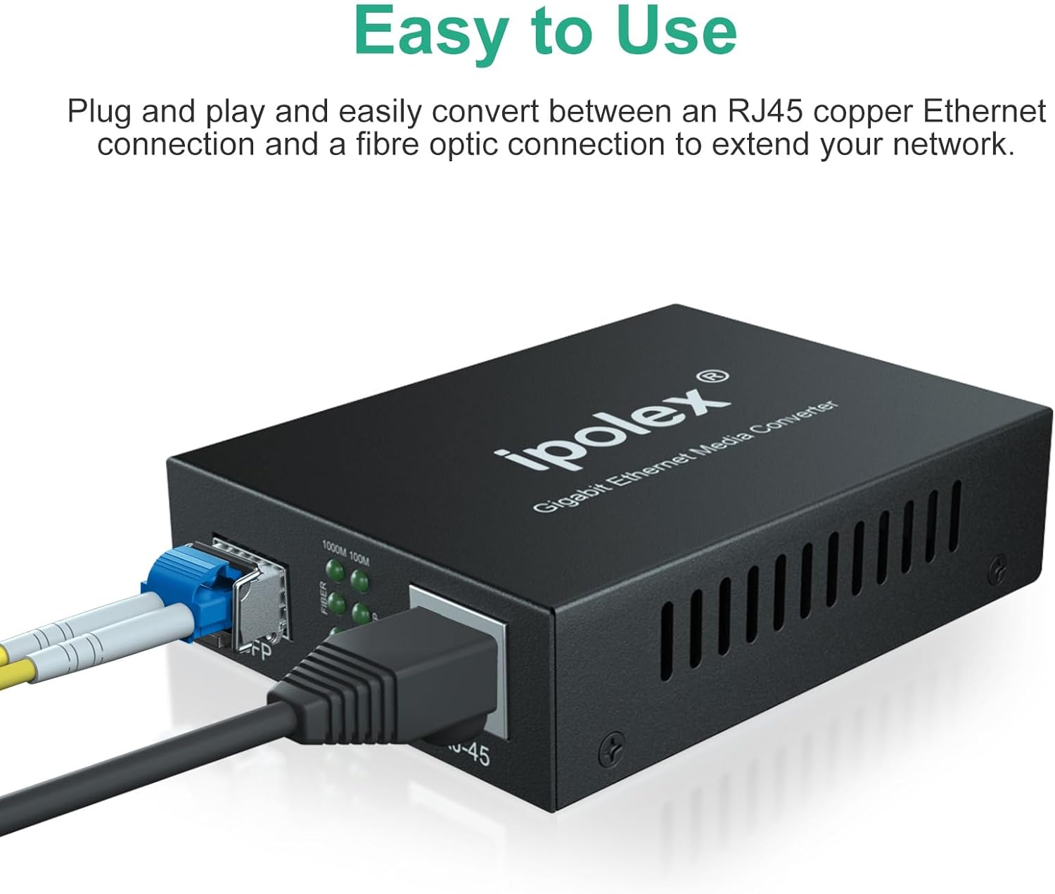 Gigabit Fiber Media Converter Single-Mode LC (SFP LX Transceiver Included), up to 20KM, 10/100/1000Base-Tx to 1000Base-Lx image number 3