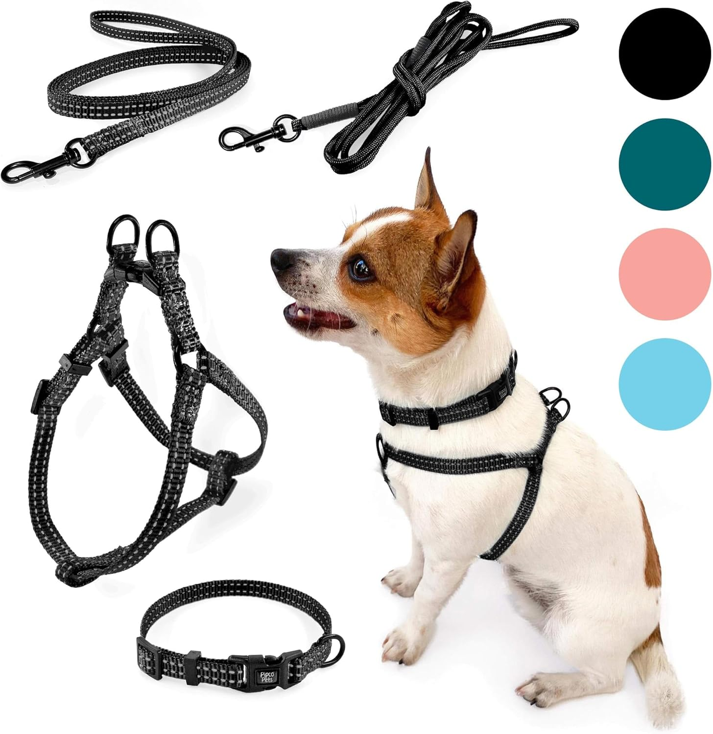 PIPCO PETS - Superlite Walkies Bundle | Puppy Harness Set | Lightweight Harness, Collar, and Leads for Small Sensitive Dogs and Cats | Adjustable, Safe, Secure (Black, XS)