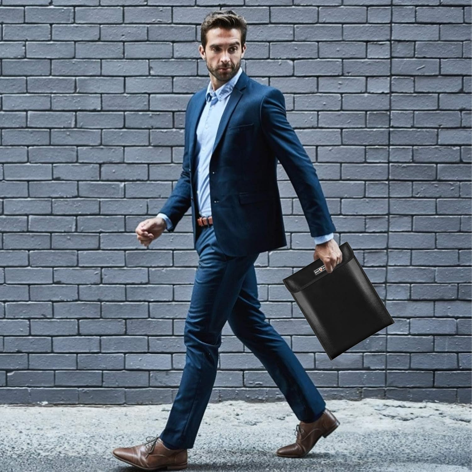 Fireproof Document Bag 13.4 10.8In Durable Safe Storage Pouch for Cash File Documents Jewelry Passport Valuables Black Silver Home Office Use (Black) - Black image number 2