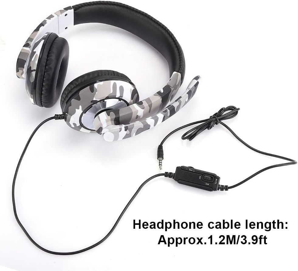 PC Gaming Headphone,3.5Mm Plug Ergonomic Head-Mounted Headset Noise Isolation Gaming Earphone for PS4, PC, Etc - White Camouflage