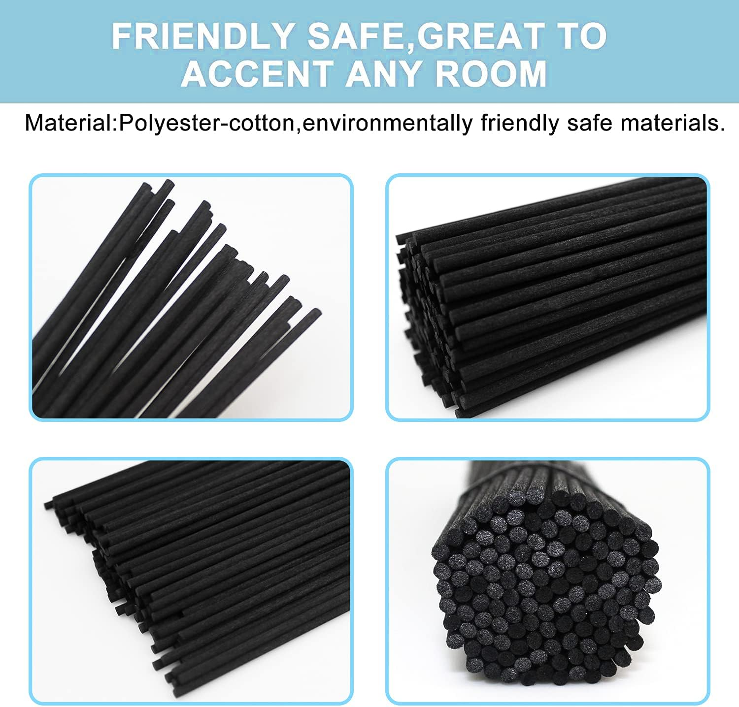 Reed Diffuser Sticks 150Pcs Natural Fibres Essential Reed Sticks Oil Aroma (24 Cm X 3 Mm, Black)