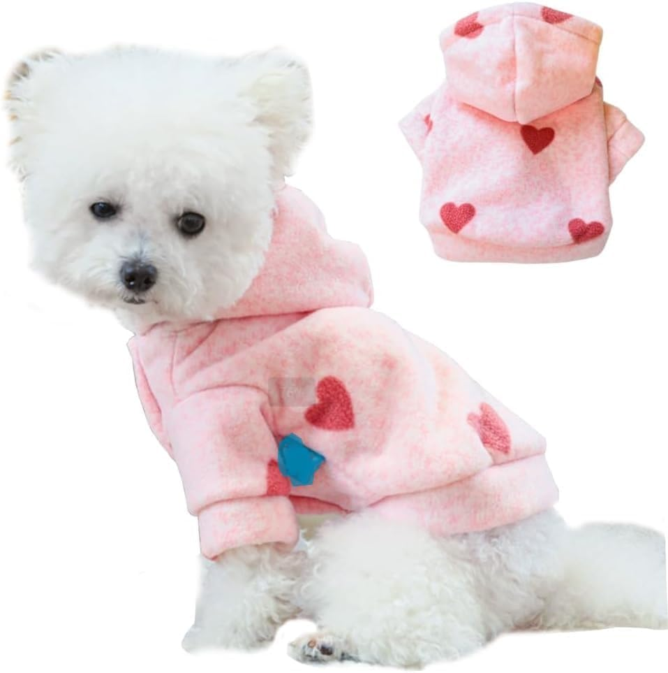 Dog Hoodies for Small Dog Clothes with Cute Heart Pattern Cat Hooded Pet Sweatshirt for Kitten (Pink, L)