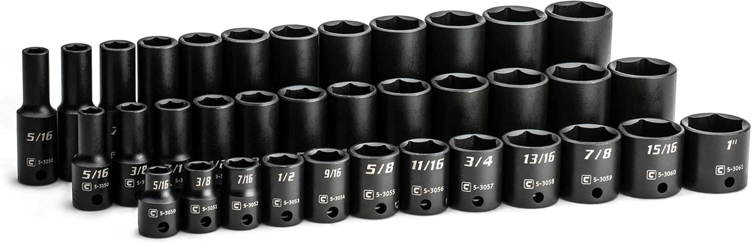 Capri Tools 3/8 In. Drive Shallow, Semi-Deep and Deep Impact Socket Set, SAE, 5/16 to 1 In, 36-Piece image number 6