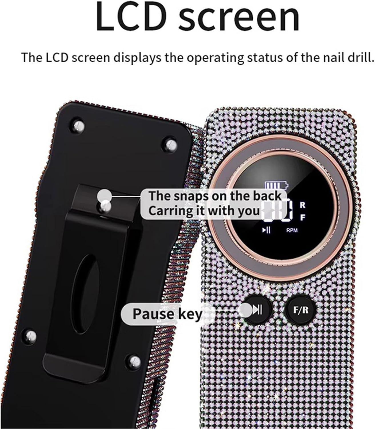 Bouzaak Professional Electric Nail Drill Kit,Diamond Shiny Rechargeable Nail Grinding Machine Low Noise Nail Polishing for Acrylic Gel Nails image number 4