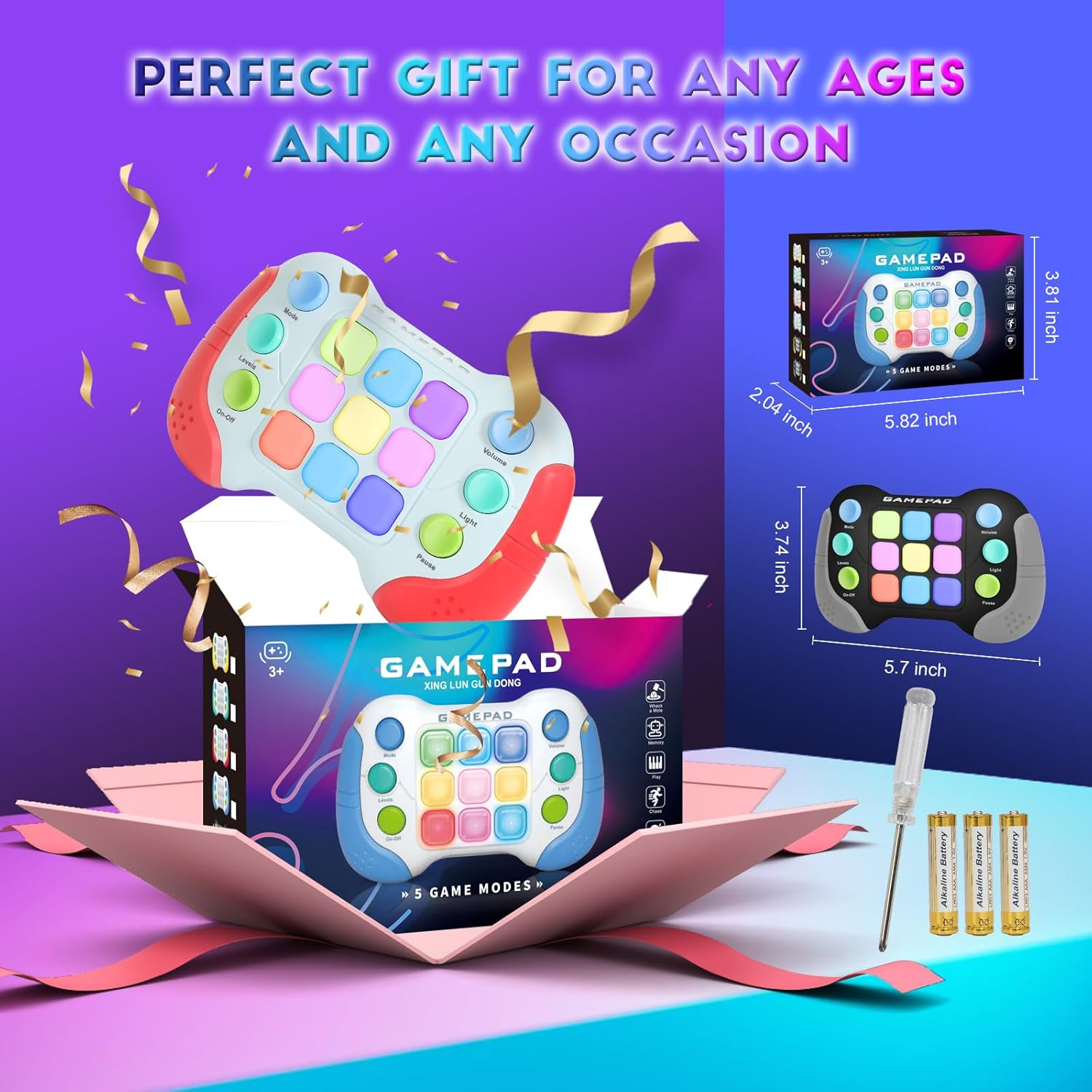 Fast Push Game Fidget Toys Handle, Flashing Handheld Game for Kids Teens Adults, Electronic Brain & Memory Game, Quick Push Buttons Gamepad, Xmas Birthday Gifts STEM Toys for Boys Girls (Grey - B) image number 1