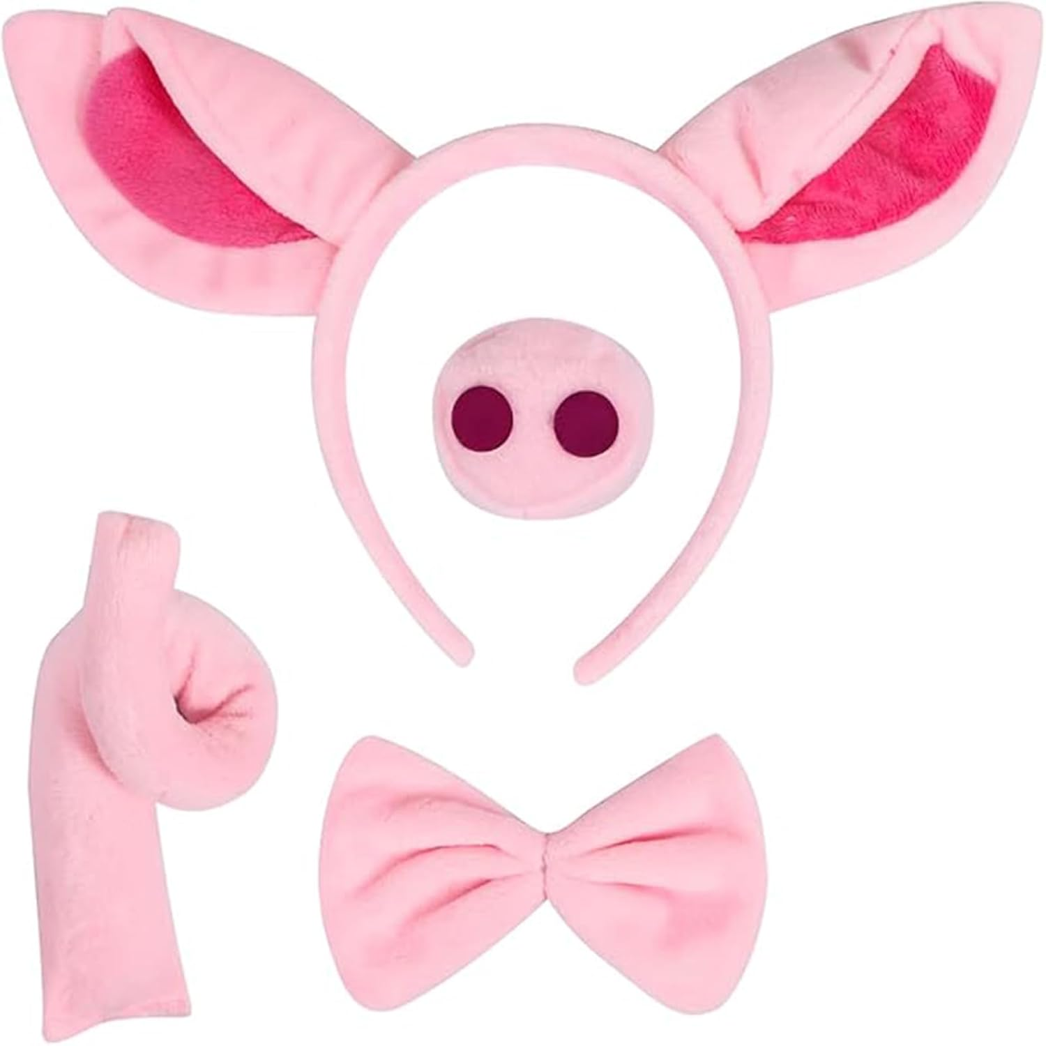 Pig Costume Set, Pig Ears Headband Pig Tail Nose Bow Tie, Animal Fancy Dress Party Accessories for Kids Adult Halloween Birthday Christmas Cosplay Dress up Party Decoration (Pink)