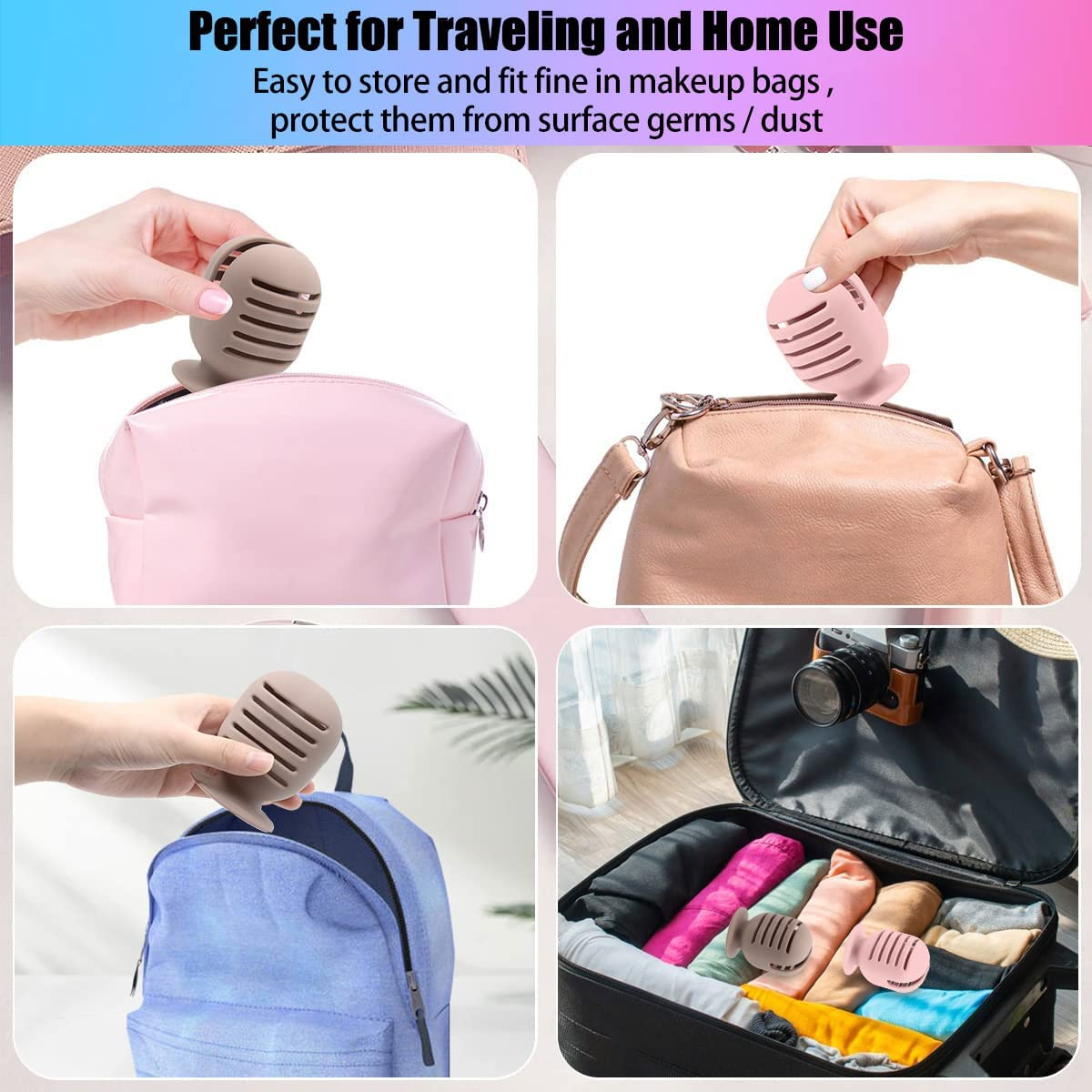 4 PCS Travel Makeup Brush Holder, Silicone Magnetic Beauty Sponges Case - Anti-Fall Out, Reusable Makeup Sponge Case & Cosmetic Brush Holder for Girls image number 4