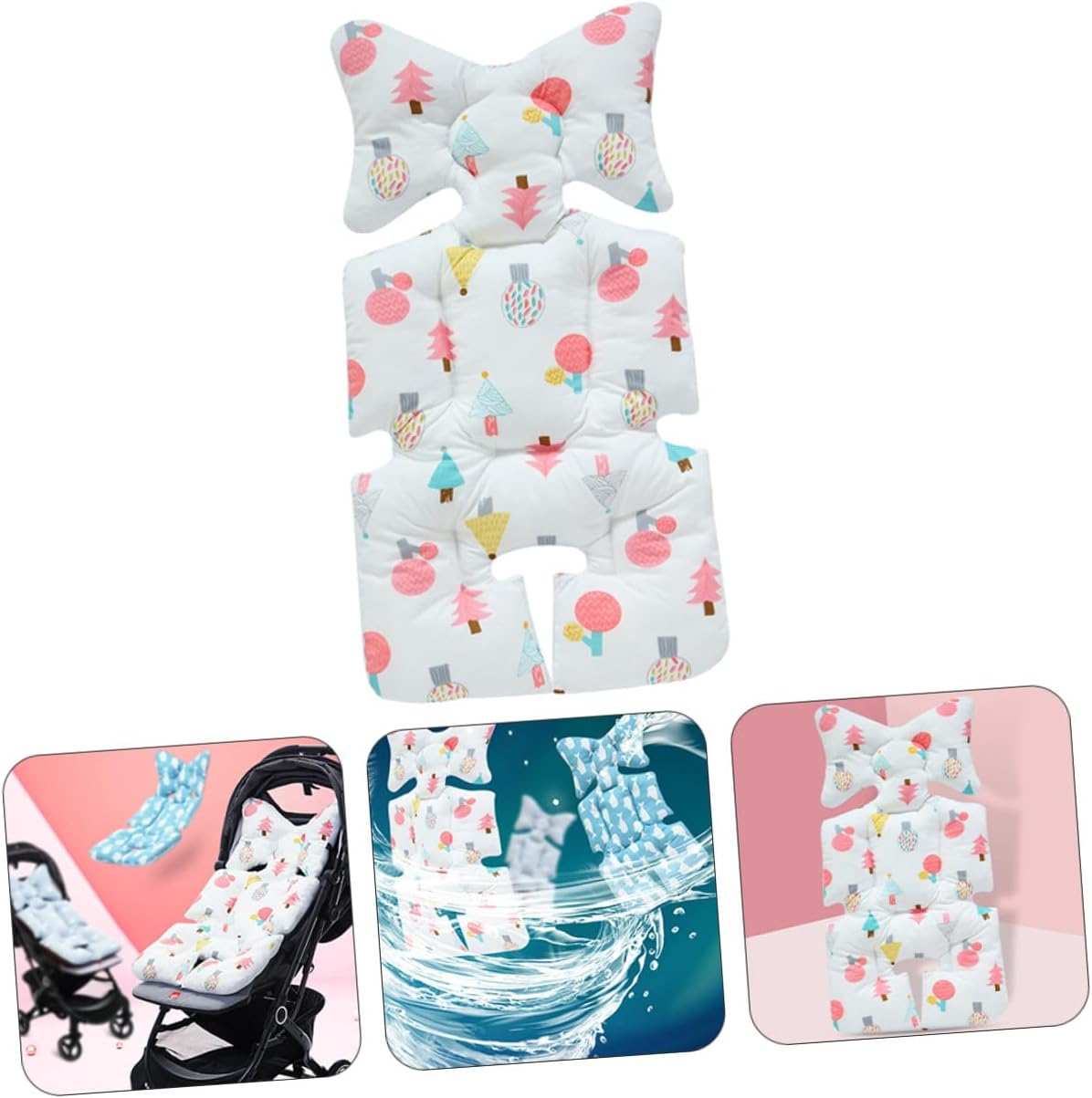Breathable Cotton Cushion Pad for Stroller Pushchair with Cartoon Print Lightweight Soft Seat Liner Mat Reducing Shake Double-Sided Comfort Protector for All Seasons image number 4