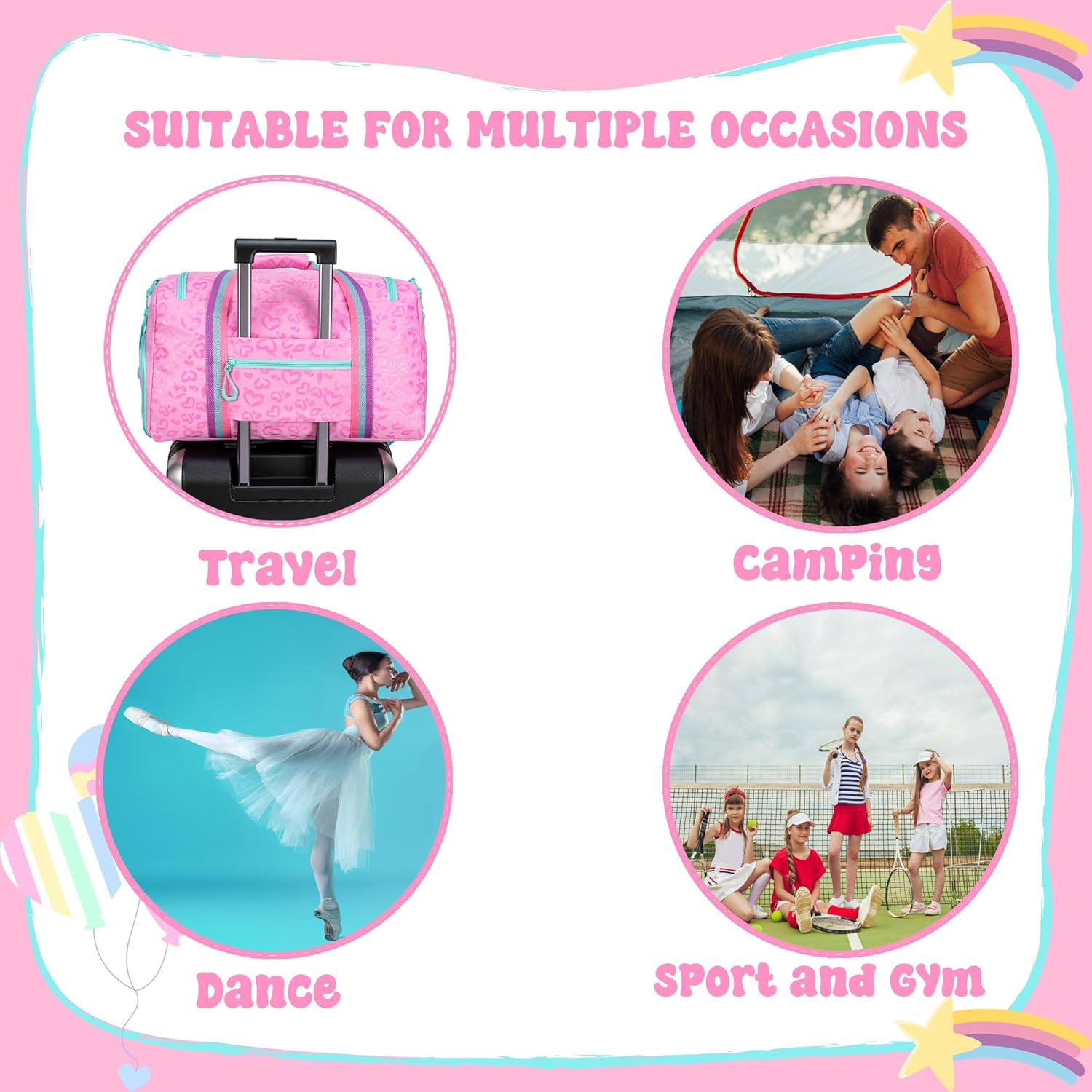 Kids Rolling Duffle Bag with Wheels Women Girls Duffle Bag with Wheels and Handle with Makeup Bag Travel Toiletry Bag, Pink Love - Pink Love image number 3