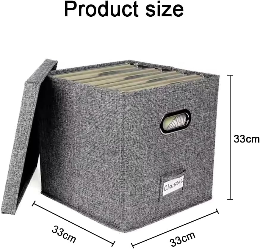 TOMVAES Vinyl Record Storage Box,Records Crate,Album Storage,Fabric Storage Boxes with Lids for Moving,Office,Closet,Home Organizer,33X33X33Cm,Grey image number 3