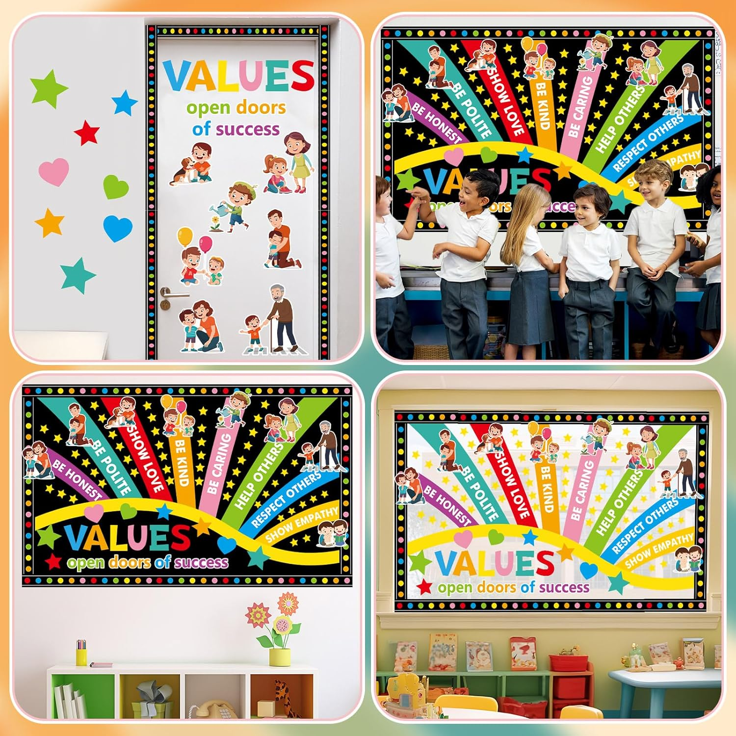 Affirmation Station Bulletin Board Set Values Open Doors of Success Classroom Decorations Positive Sayings Accents Paper Cutouts Back to School Bulletin Board for Nursery Chalkboard Wall Door Decor image number 1
