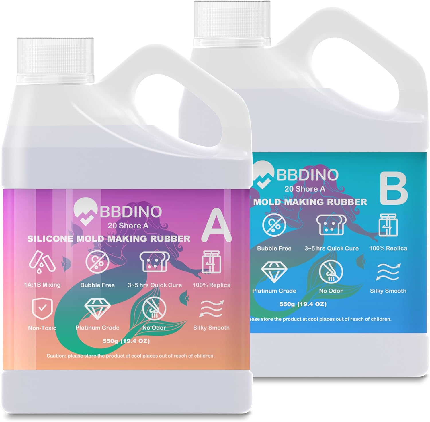 BBDINO Silicone Mold Making Kit 20A Silicone, 38.8 Oz, 1A:1B by Volume, Liquid Silicone for Molds Making of Resin, Soap, Wax, Clay, Concrete Etc. image number 3