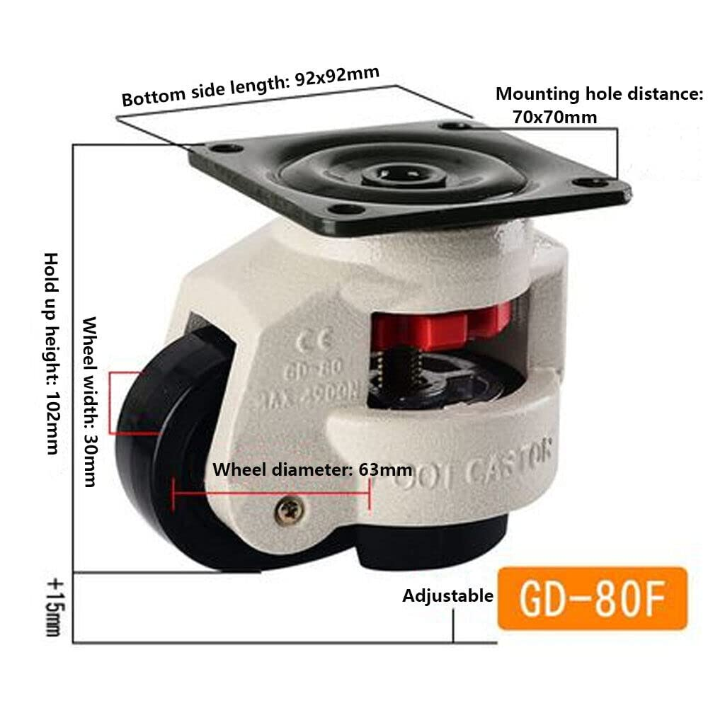 4 Pieces/Set GD-80F Leveling Casters Swivel Workbench Adjustable & Retractable Wheels for Home Furniture Cart image number 2