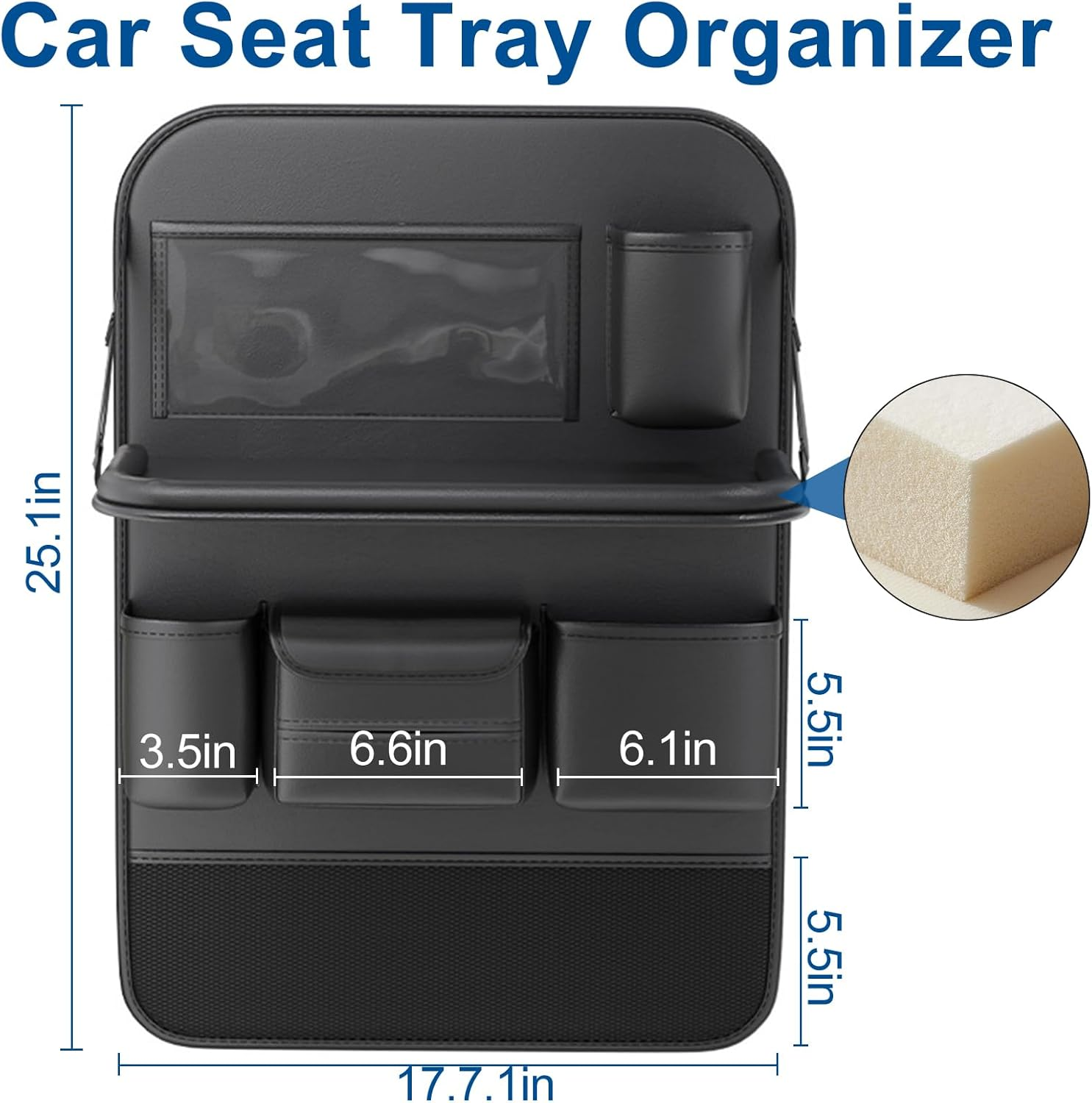 Nappa Leather Car Seat Organizer Kids Travel Tray [1 Pack], Foldable Car Backseat Tablet Holder Storage Bag, Universal Auto Organizer for Car SUV, Multifunction Seat Back Kick Mat Protector image number 6