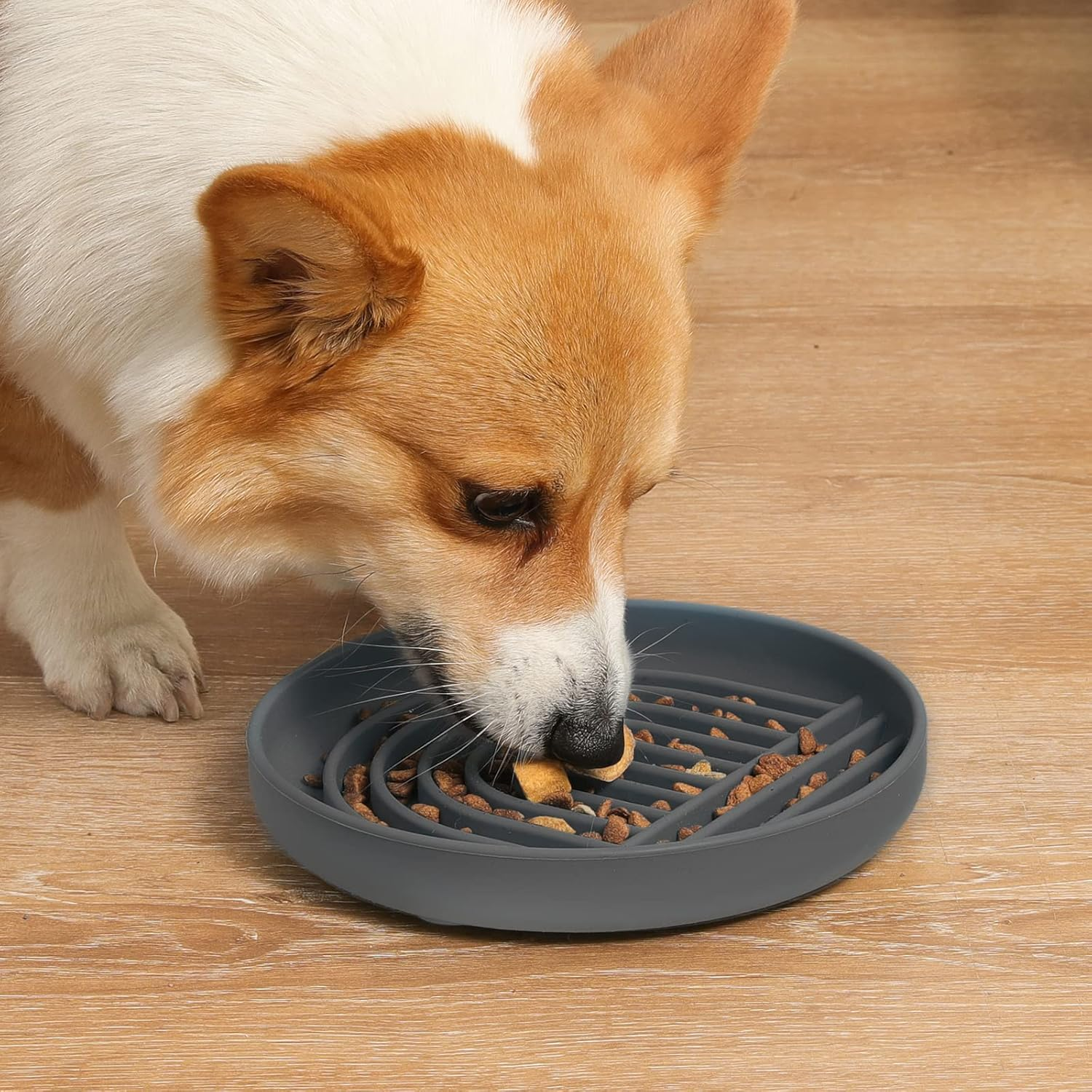 NOYAL Slow Feeder Dog Bowl Silicone Puzzle Bowl Lick Mat Preventing Choking Dogs Bowl Anxiety Relief Dark Grey - Light Blue image number 2