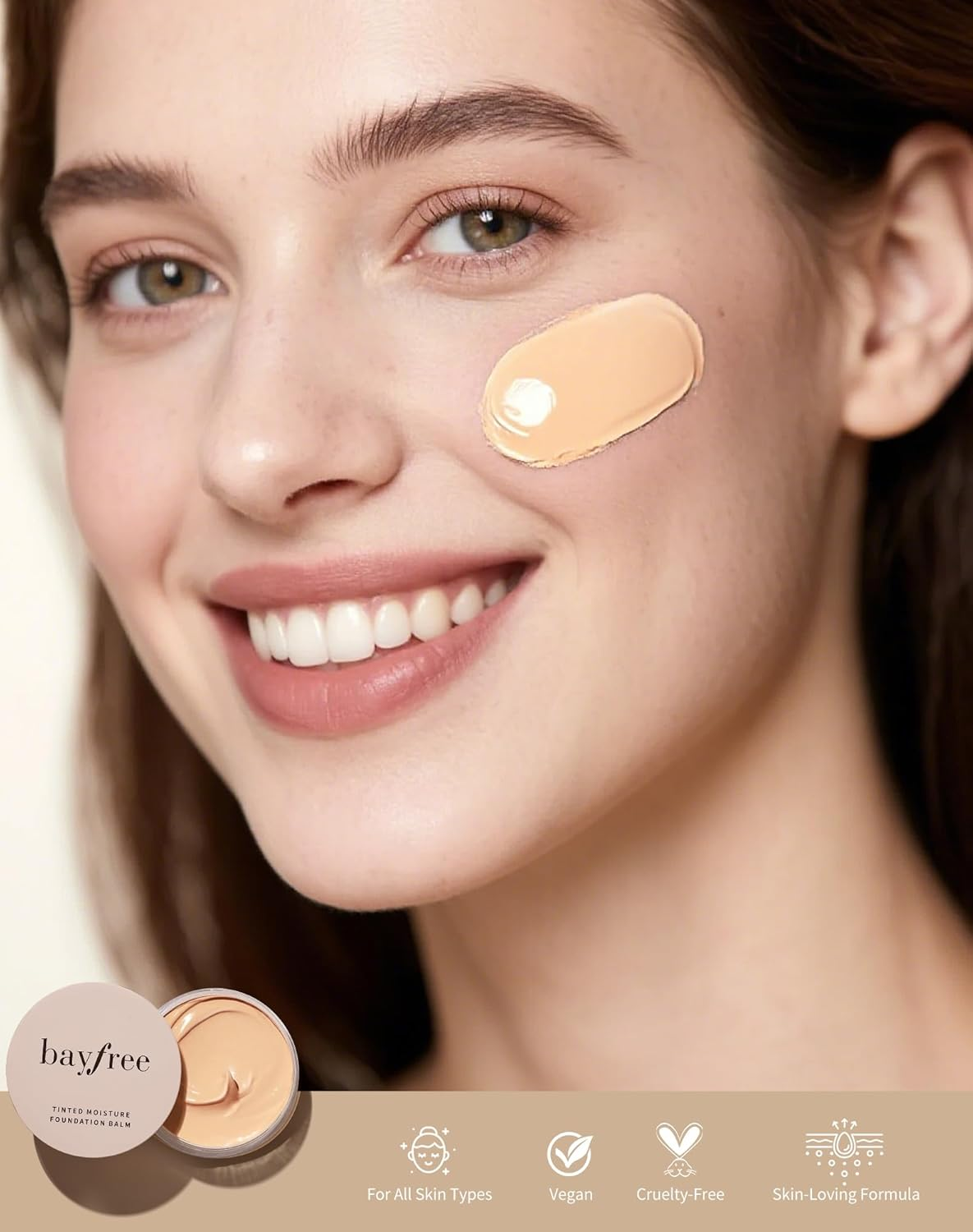 Bayfree Tinted Moisture Foundation Balm, All-Day Wear Full Coverage Foundation, Hydrating & Weightless, Sweatproof & Humidity-Resistant, Buildable Natural Finish, Vegan Korean Makeup - Creamy Fawn image number 6