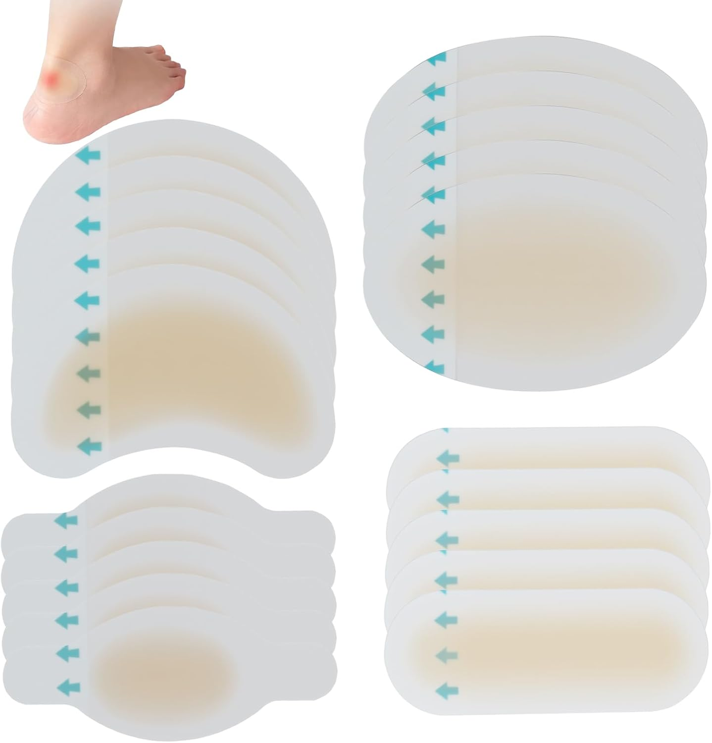 20 Pcs Hydrocolloid Gel Blister Plasters, Invisible Waterproof Blister Band Aid for Feet, Advanced Cushioning Protection for Heel, Toe, Forefoot to Prevent Shoe Rubbing & Blisters from Walking, Hiking, Running