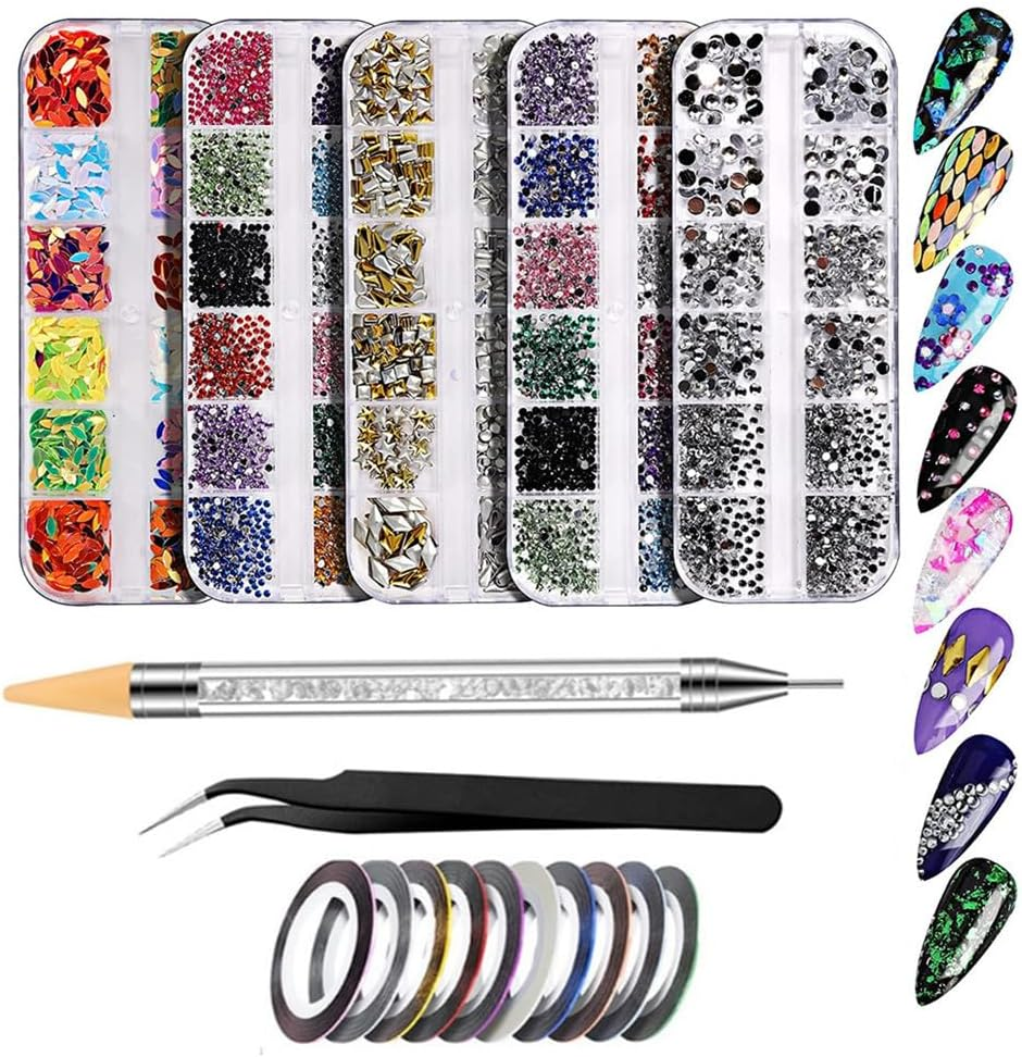 JZS Nail Rhinestones, Nail Gem Design Set, 3D Nail Art Accessories, Nail Decoration Kit,Style 1