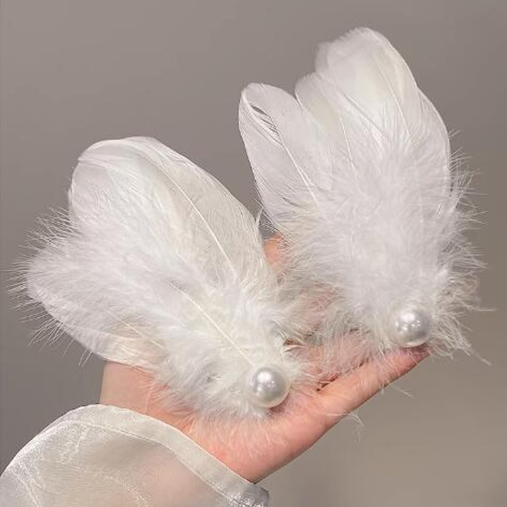 2 Pcs Feather Hair Clips for Women,White Swan Feather Hairpins Hair Piece Headpiece for Brides Fly-Wing Hair Barrettes Accessory for Girls Wedding Valentine Birthday Christmas Costume Stage Performance image number 1
