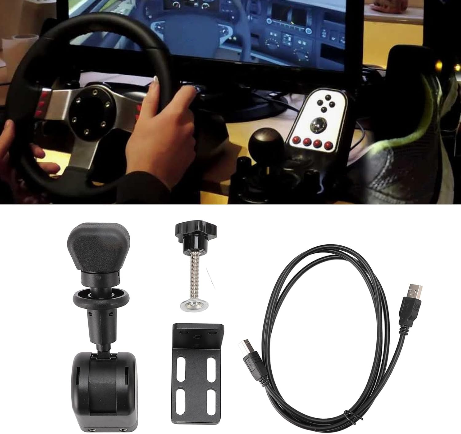 PC USB Handbrake, Sim Racing Hand Brake Compatible with for G27, G29, G920, G923, for T300 T300RS T GT, USB Truck Simulator Handbrake for ATS and ETS2 Games, for Wins PC Systems image number 1