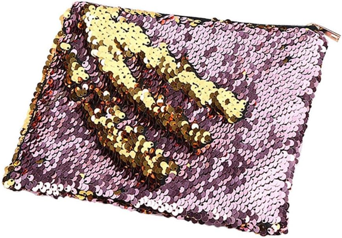 Double-Sided Glitter Pencil Case Reversible Sequin Zipper Pencil Pouch for Cosmetic Makeup Holder Large Capacity with Glitters Office Organizer Storage Makeup Bag for Students Girls (Plum Red+Silver)