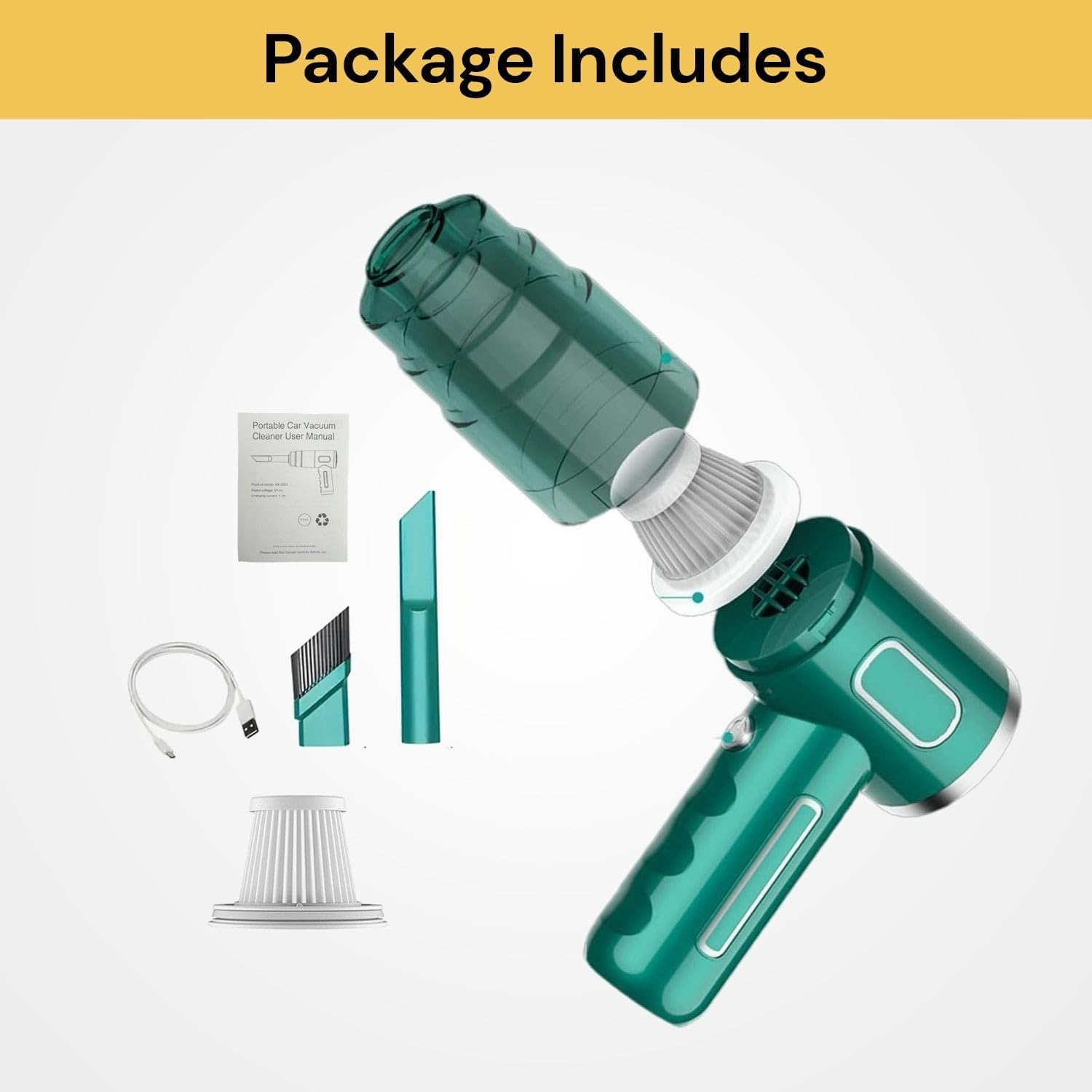 EZONEDEAL Portable Car Vacuum Cordless, Powerful Suction Dust Collector Wet Dry Dual Use Car Vacuum Cleaner for Car, Office & Home Cleaning, Handheld Vacuum Cleaner with Accessories & Filter