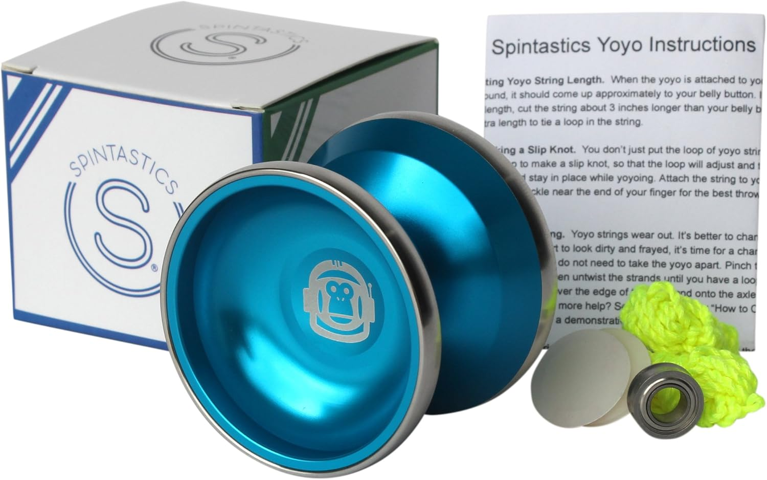 Spintastics Space Monkey Professional Bimetal Aluminum Steel Yoyo with Long Spin Ball Bearing Axle and Extra String - Metallic Blue image number 6